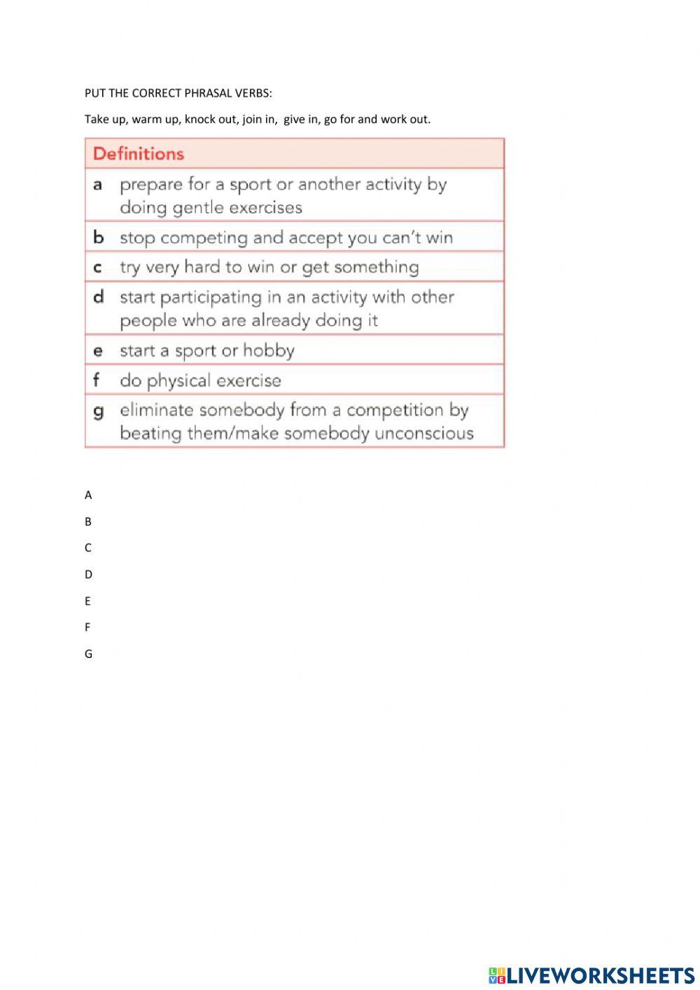 Phrasal verbs with sport vocabulary