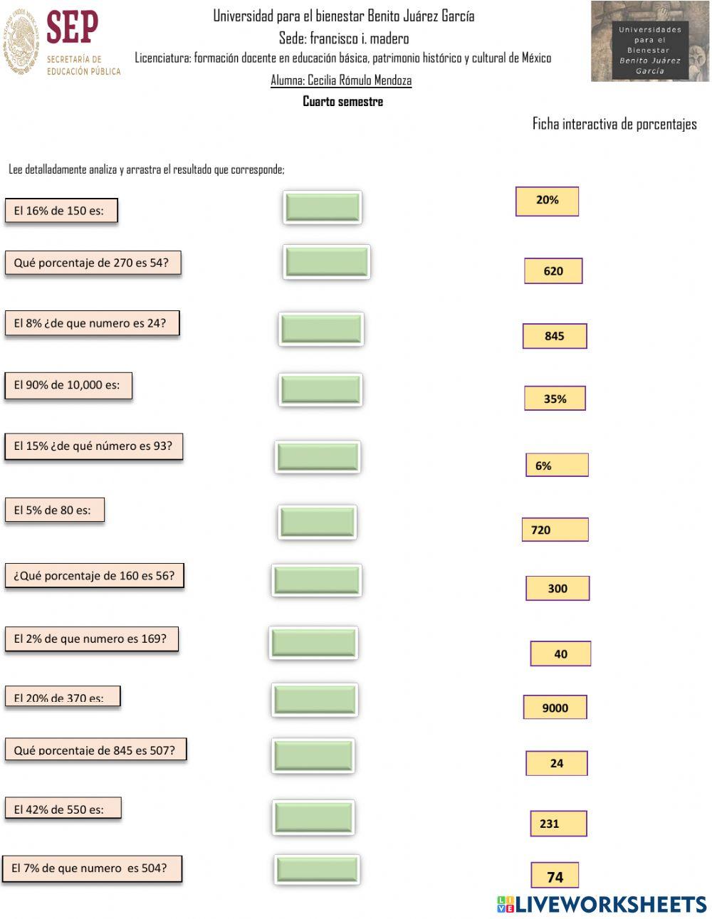 Ficha interactiva de porcentajes