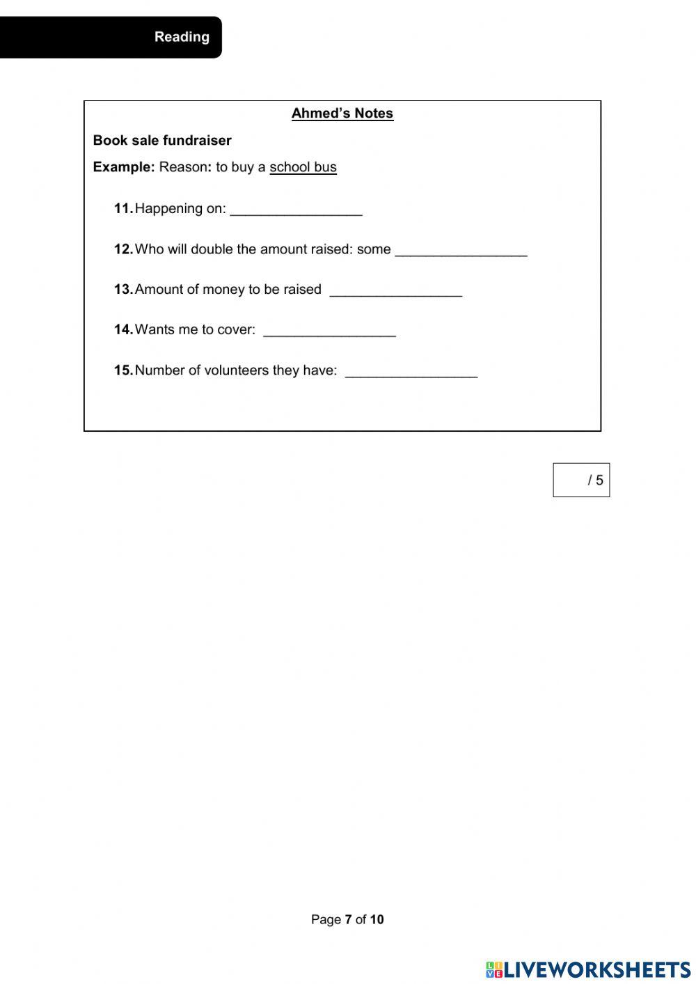 Reading and writing exam practice