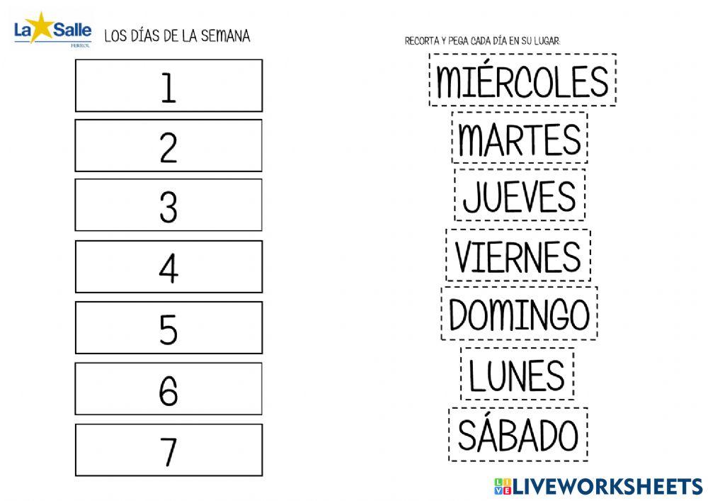 Los días de la semana exercise for Educación Especial Live Worksheets