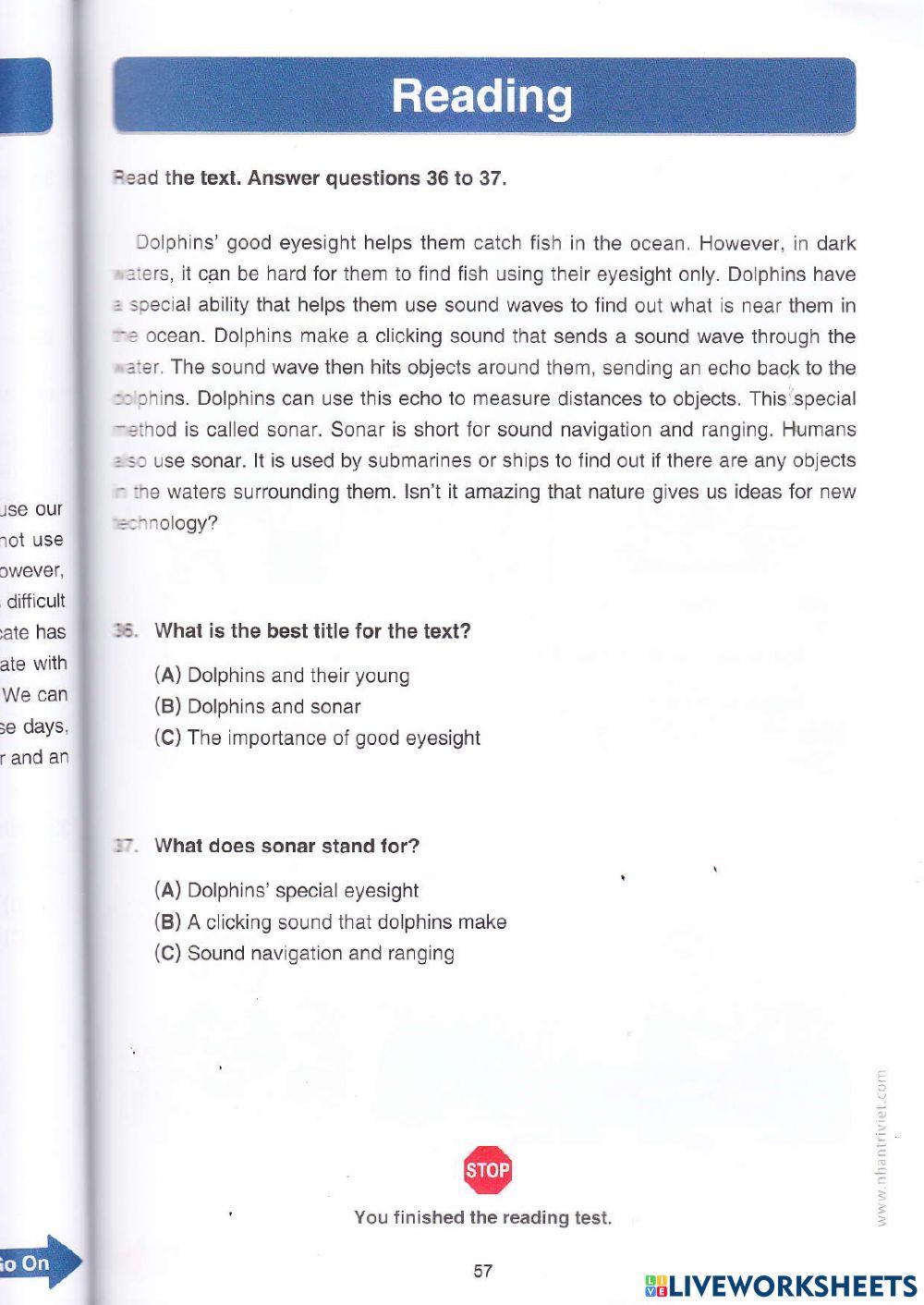 TOEFL Primary - Reading Test 2(continuation)