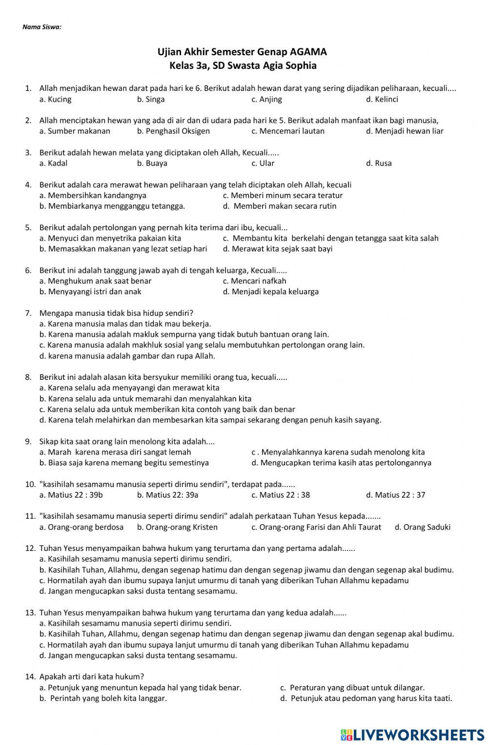 Ujian Akhir Semeter II Agama