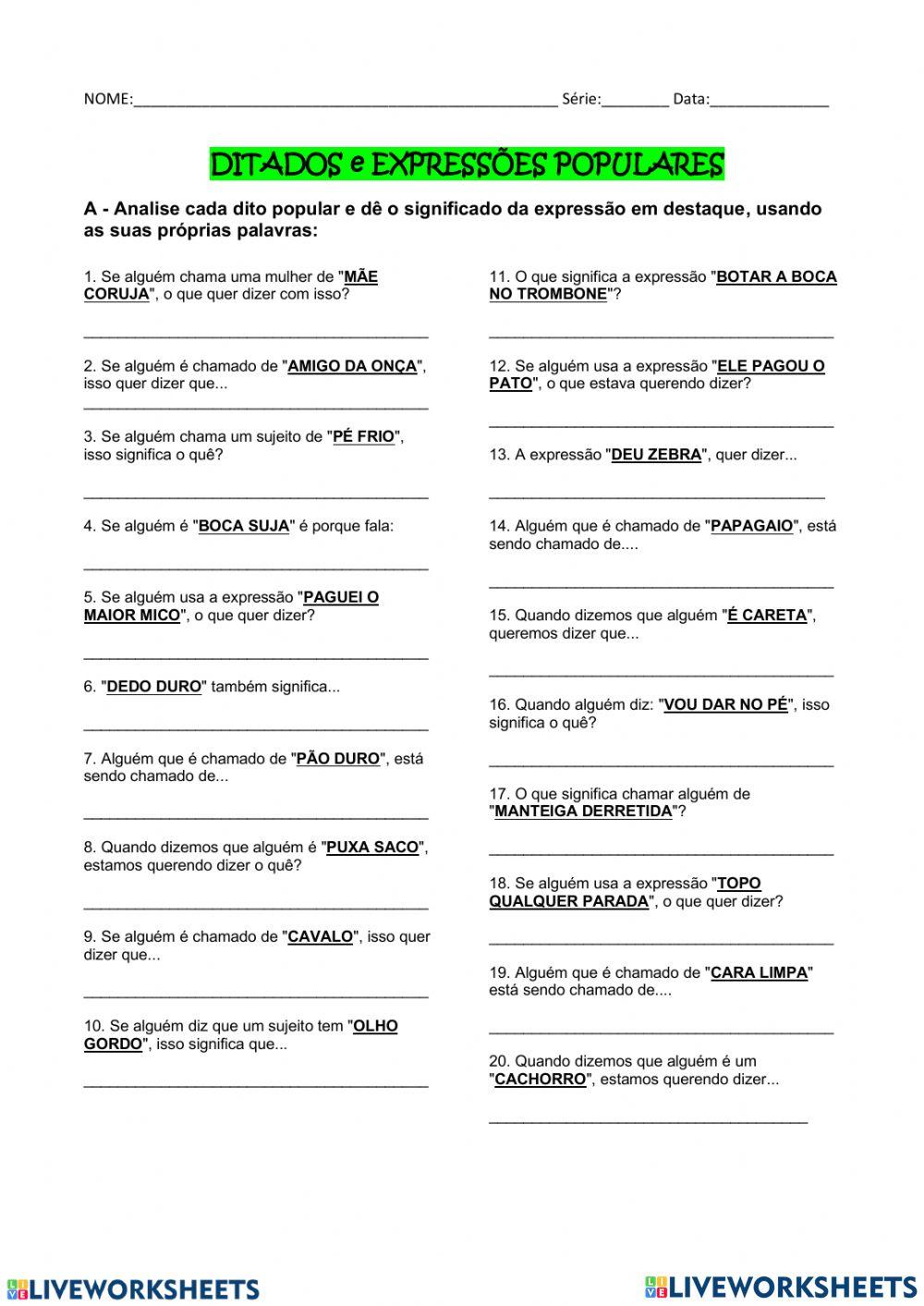 Ditados populares( Correção de folhinha baixada)