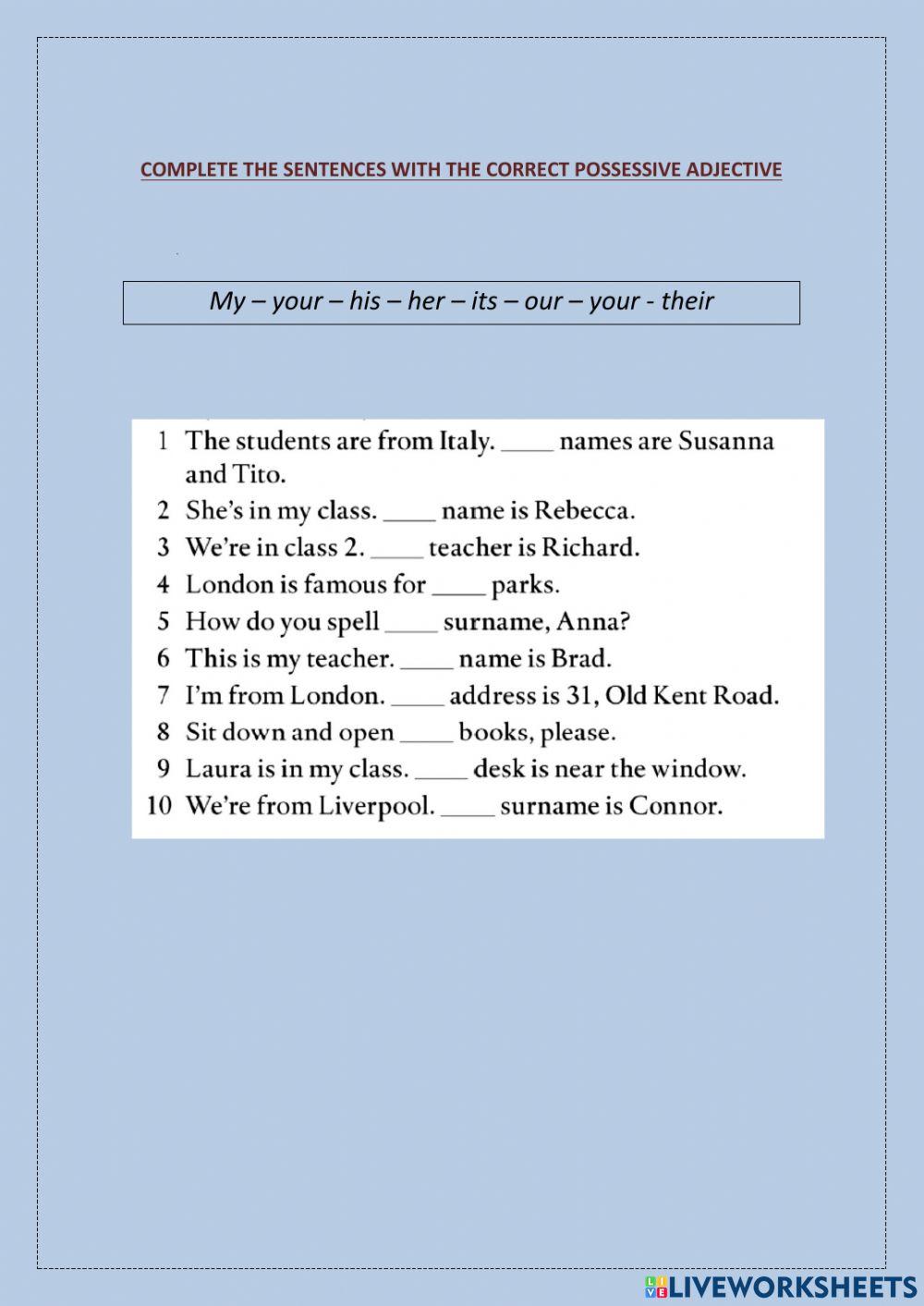 Possessive adjectives