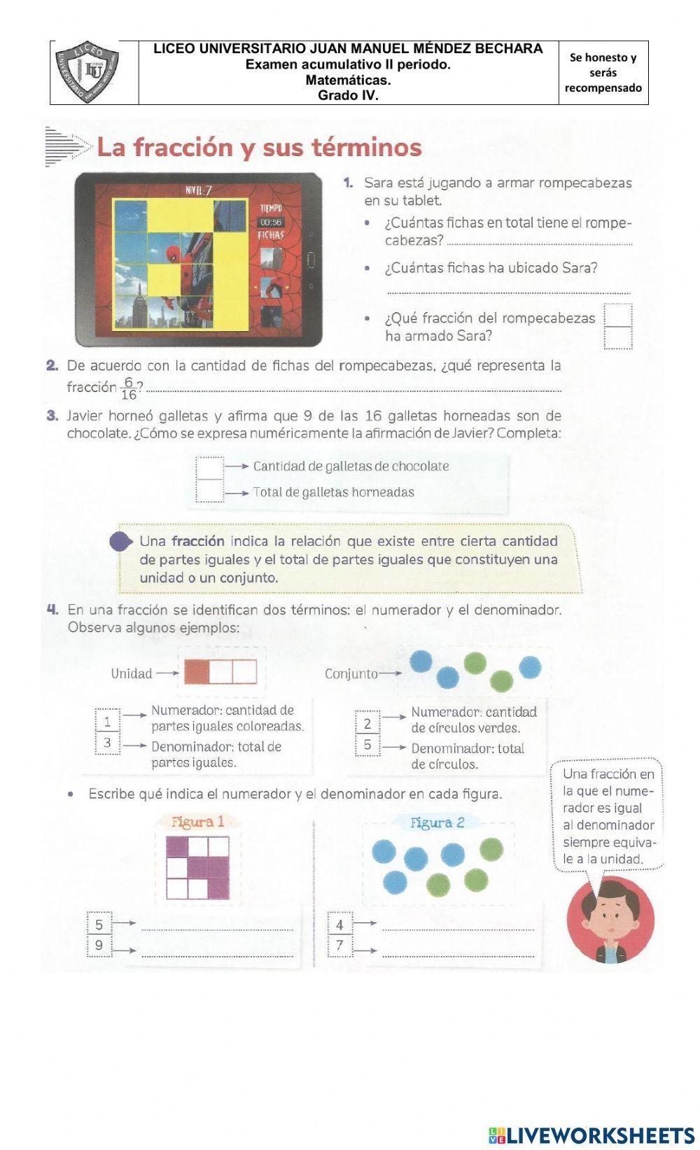 Examen matemáticas 2p grado 4