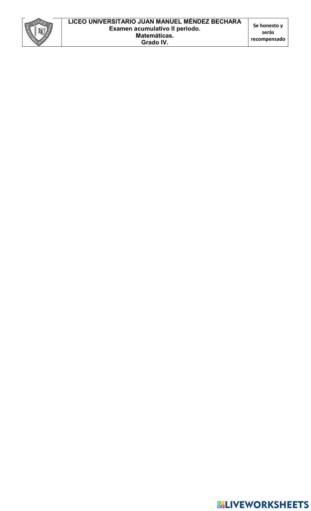 Examen matemáticas 2p grado 4