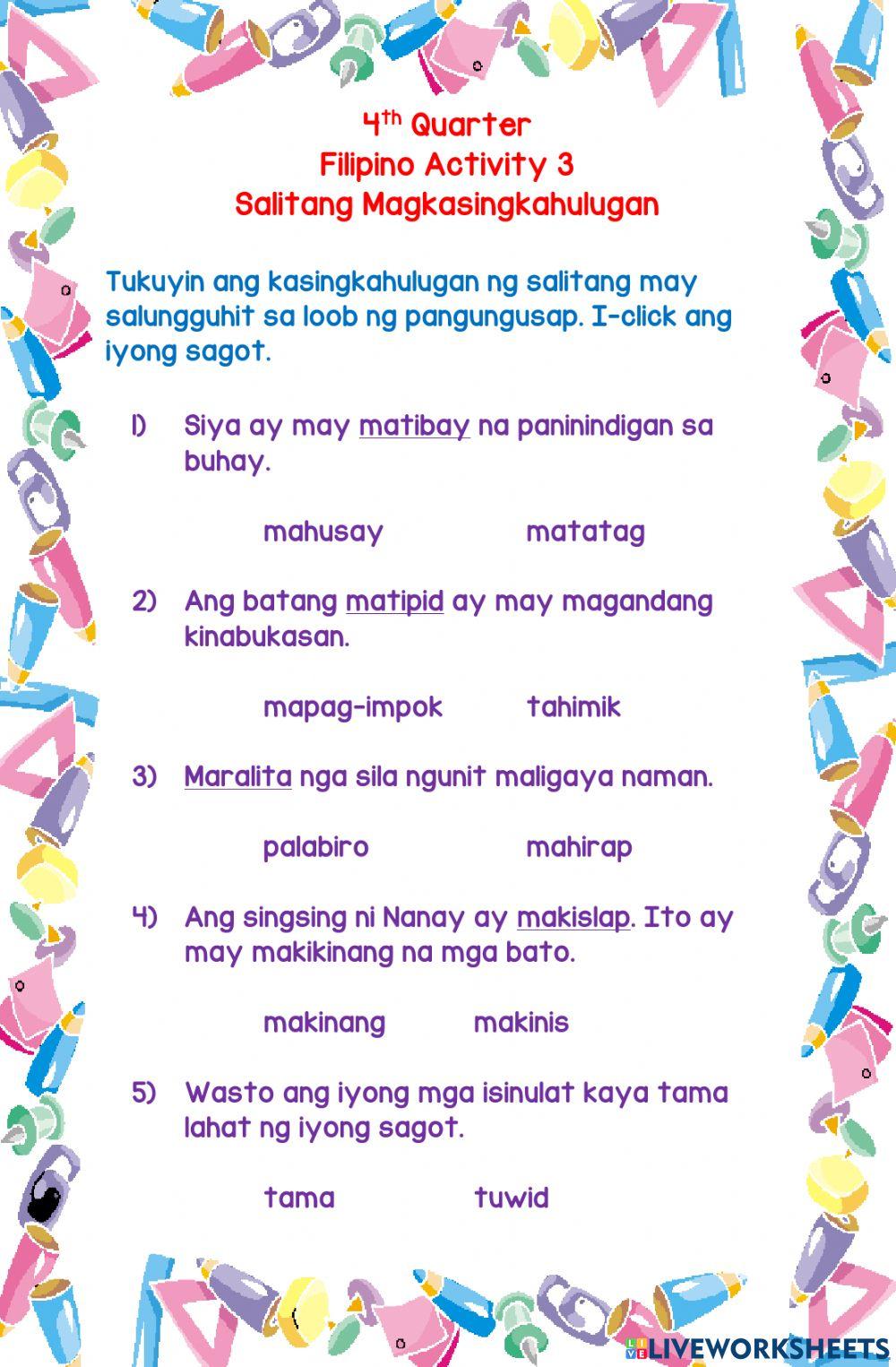 Filipino Activity 3 interactive worksheet | Live Worksheets