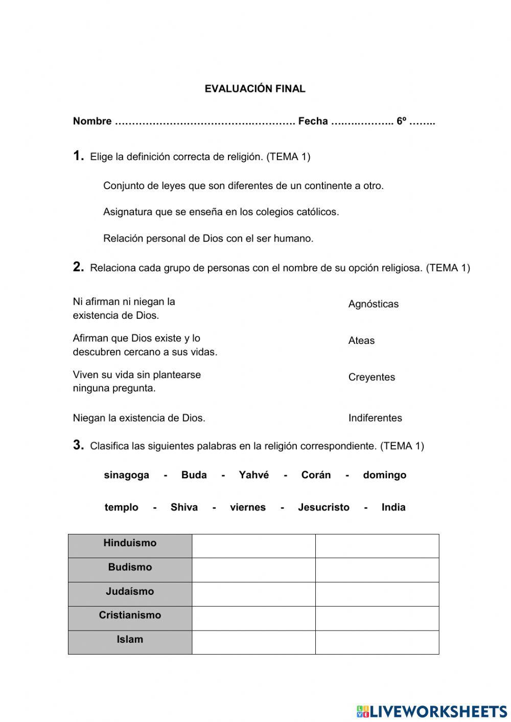 Evaluación Final 6º