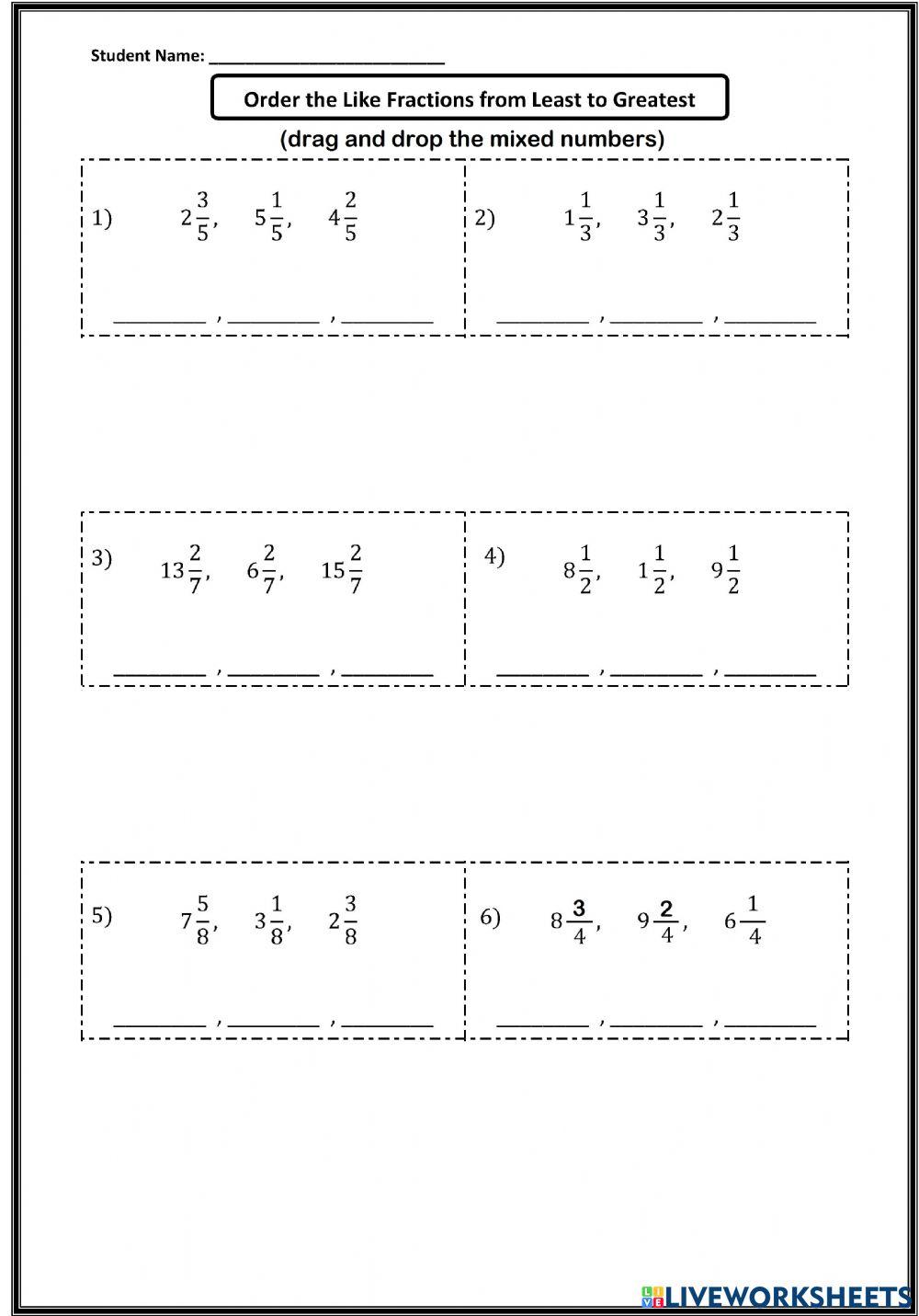 Arrange Mixed Numbers Arrange Mixed Numbers