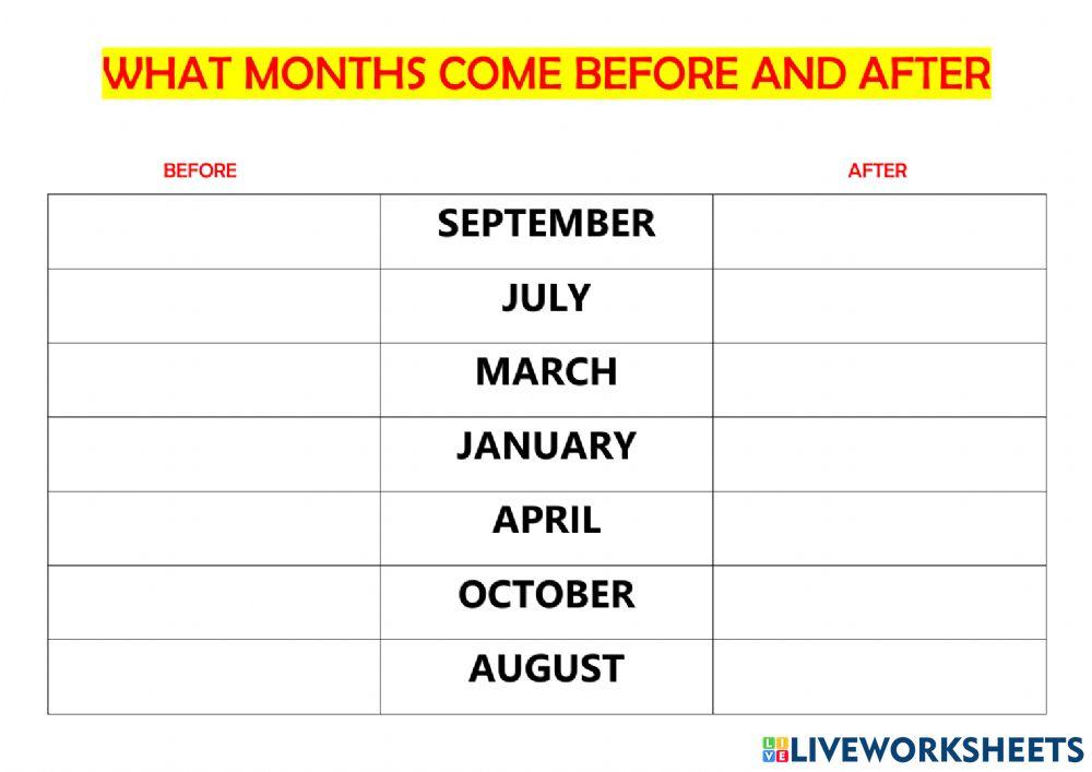 Months of the year - before and after
