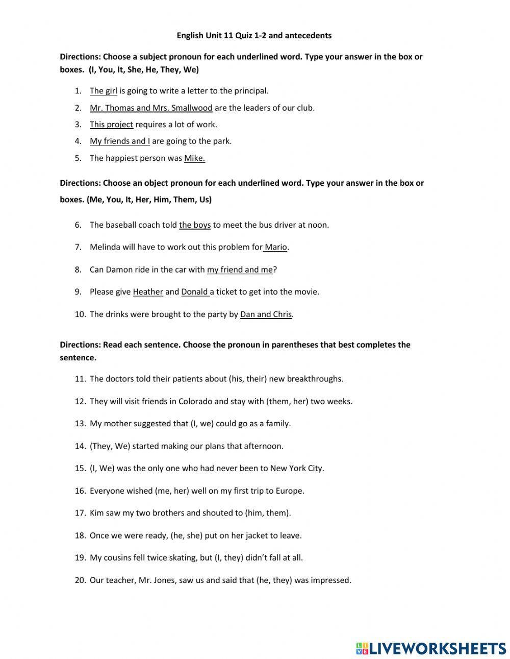 Unit 11 Lessons 1, 2, and antecedents quiz