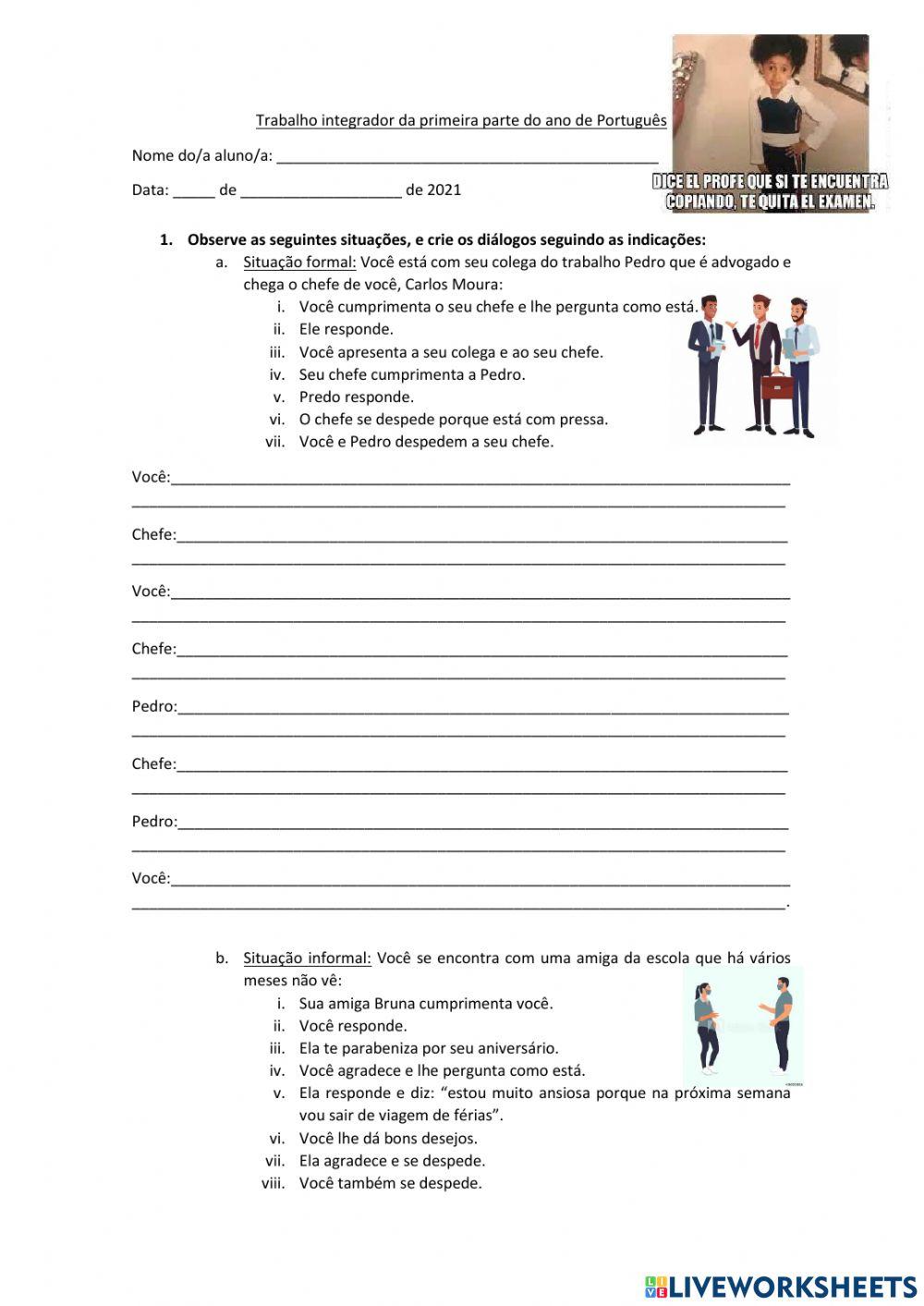 Trabalho prático integrador da primeira parte de português - Técnicos