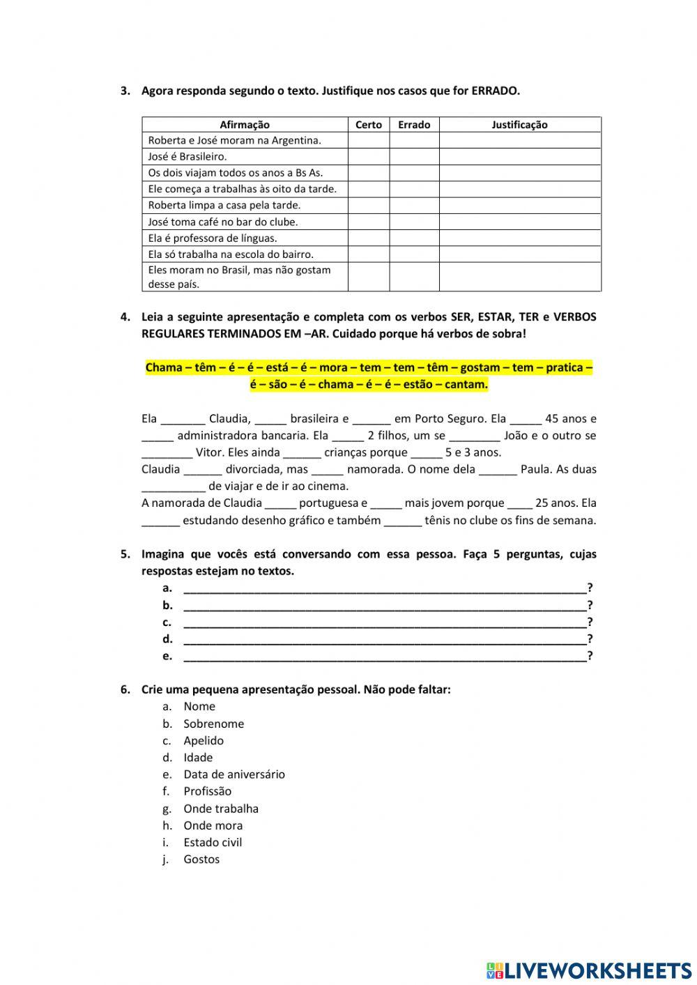 Trabalho prático integrador da primeira parte de português - Técnicos