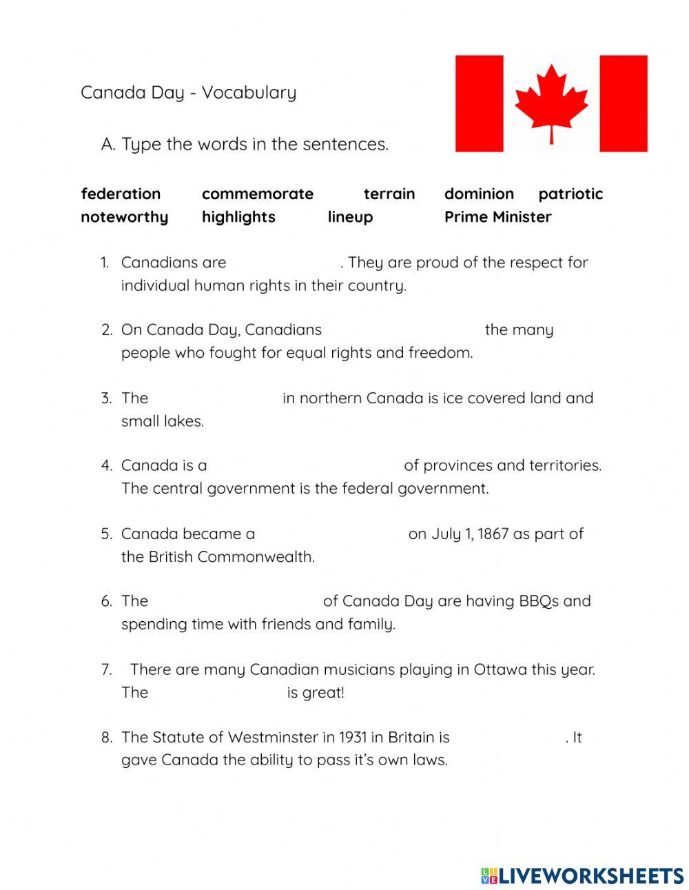 Canada Day Vocabulary