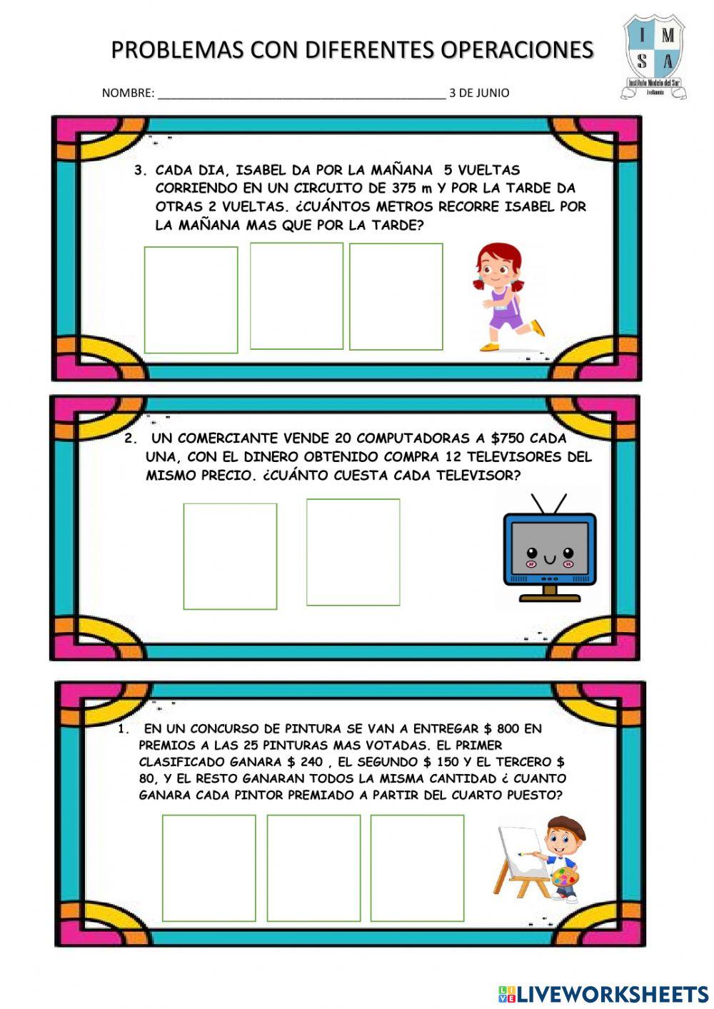 Problemas CON DIFERENTES OPERACIONES SEXTO