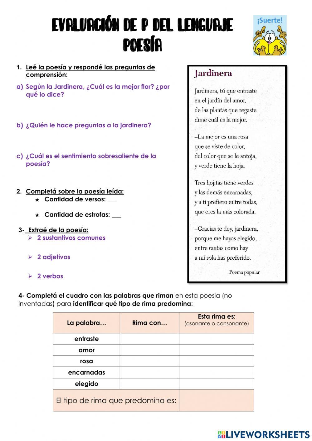 Evaluacion poesia 6to