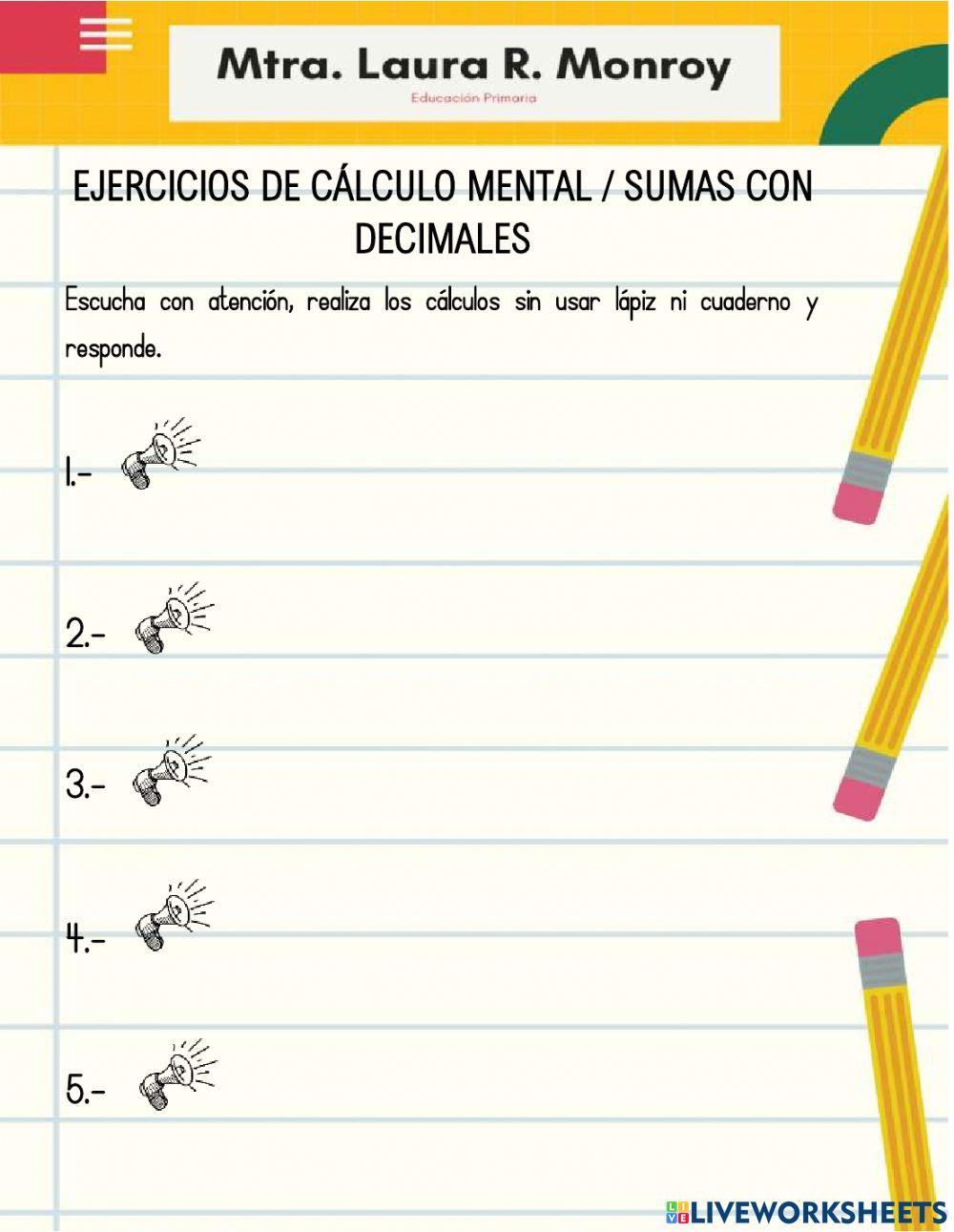 Cálculo mental - Suma de decimales