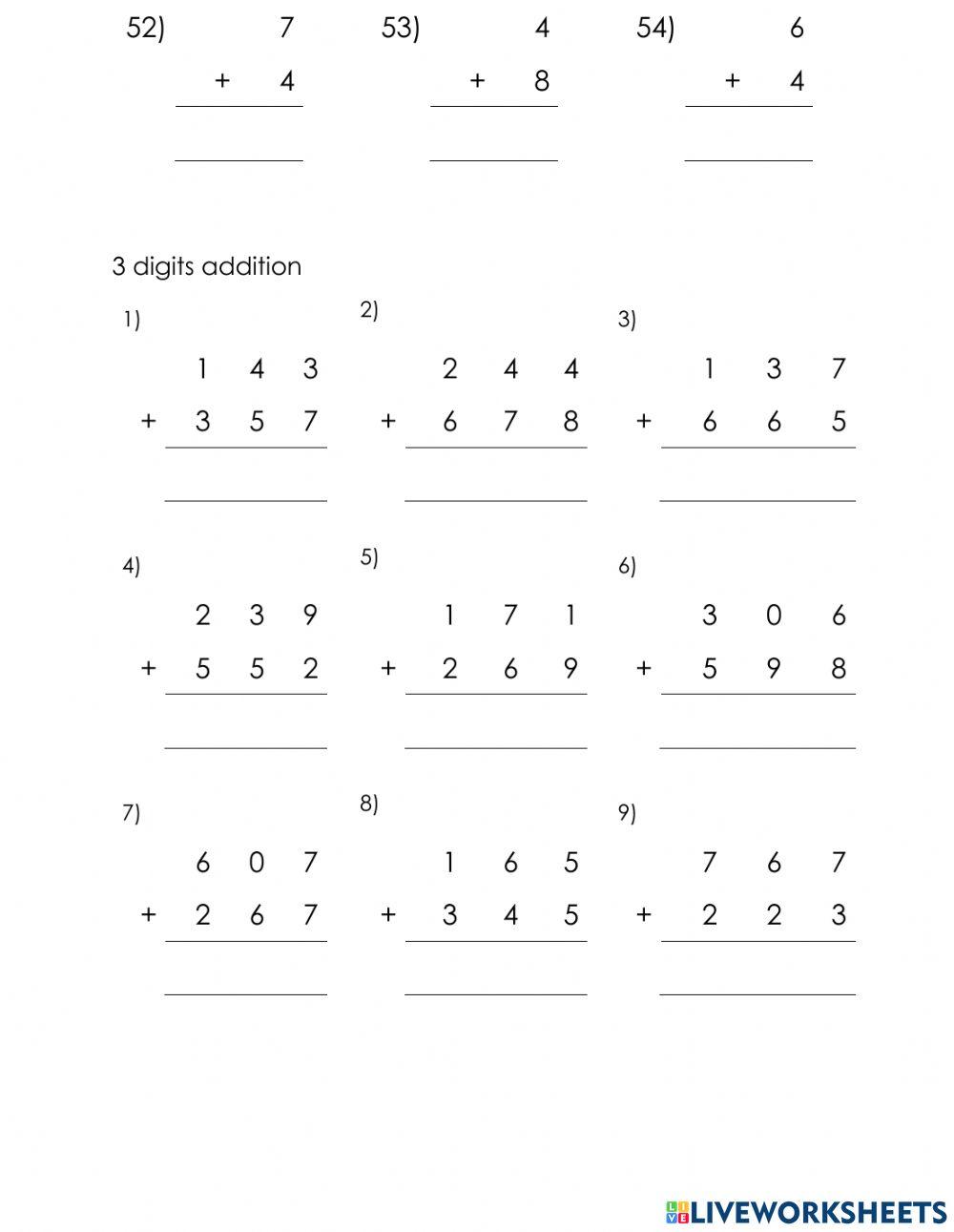 Addition 3 digit with change