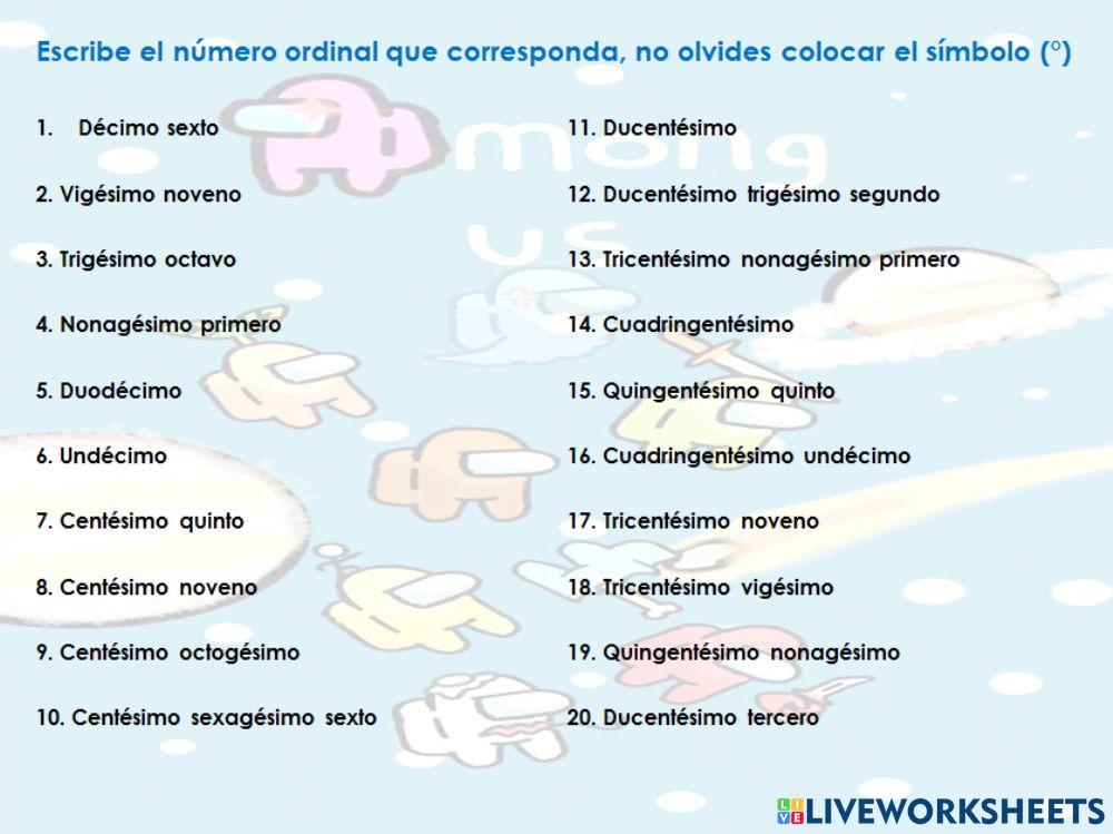 Números ordinales hasta 500°