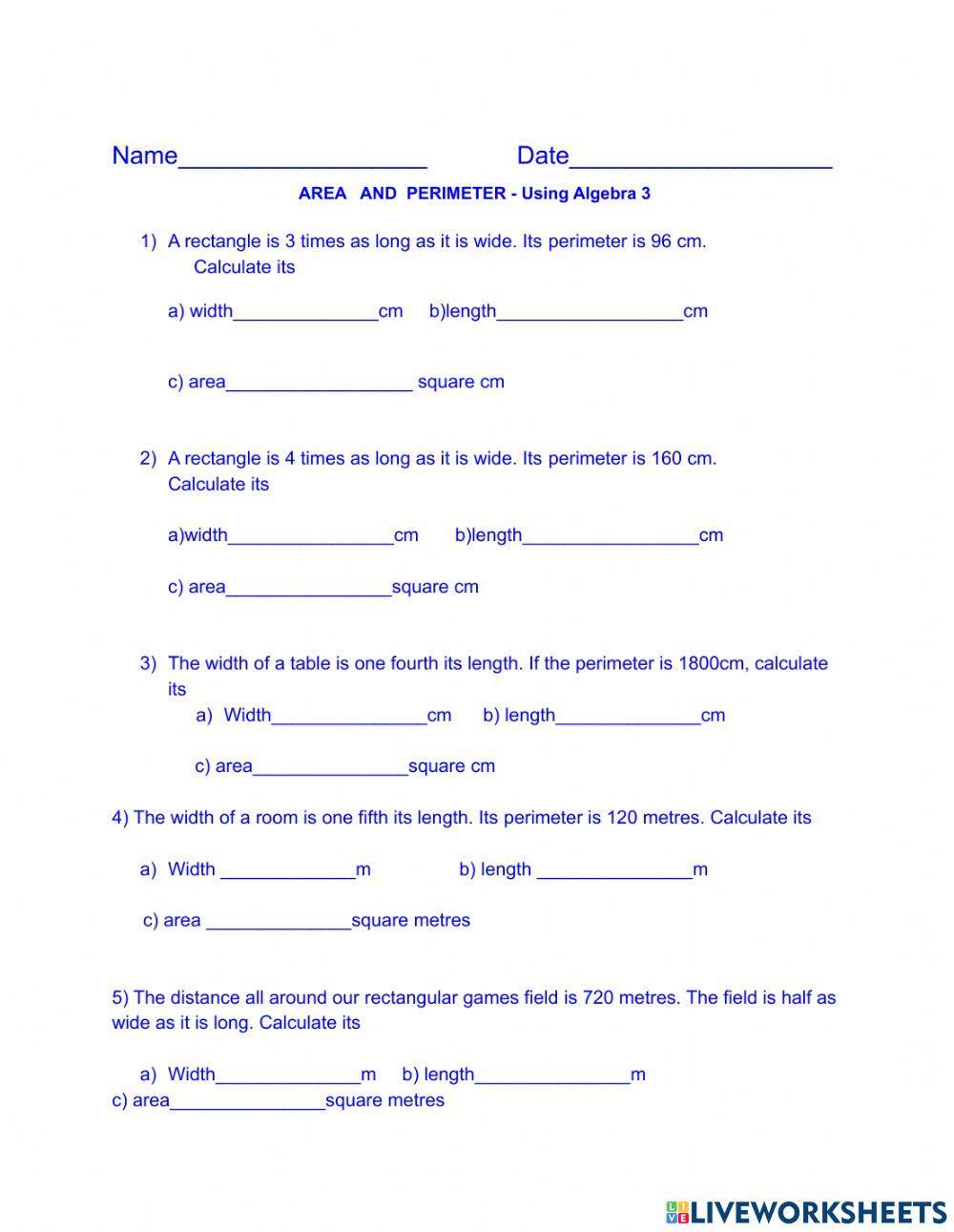 Area and Perimeter - Using Algebra 3