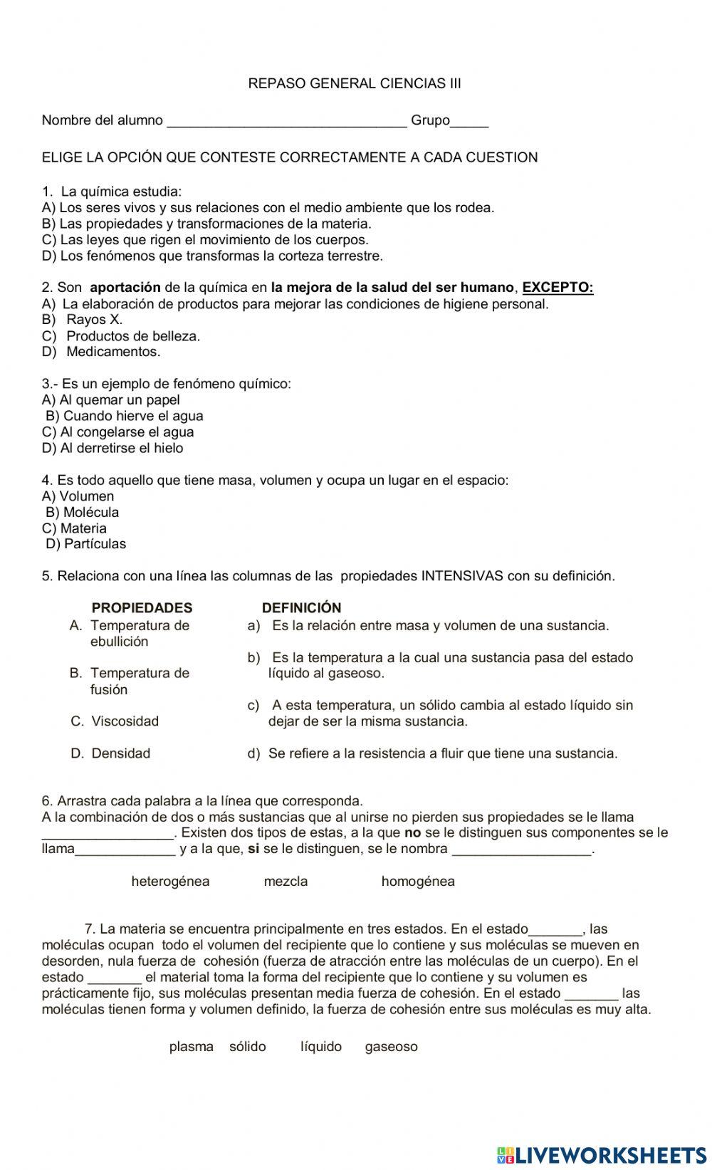 Repaso general de ciencias III