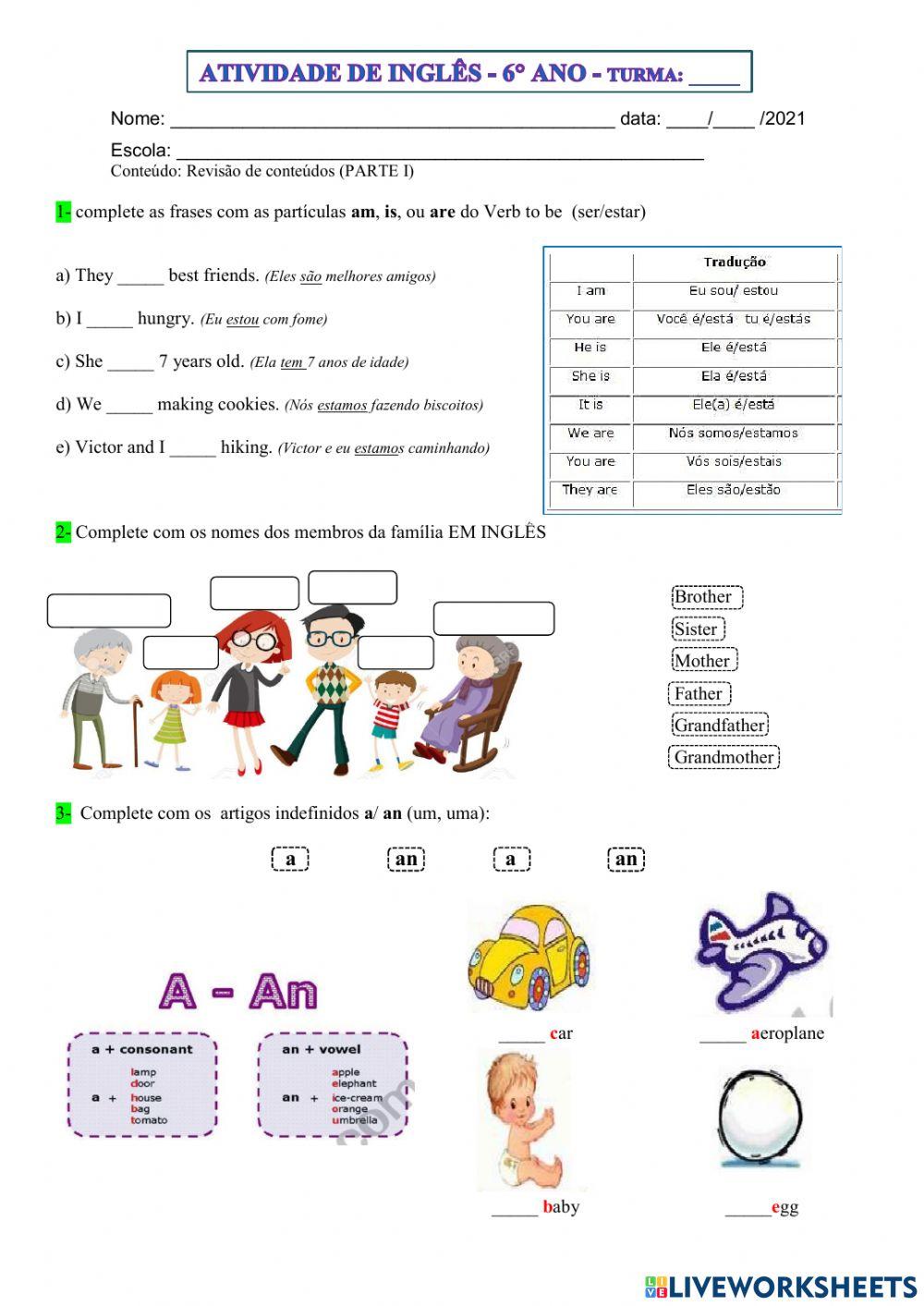 6° ano - INGLÊS - 02-06-21 (passado em 04-06)
