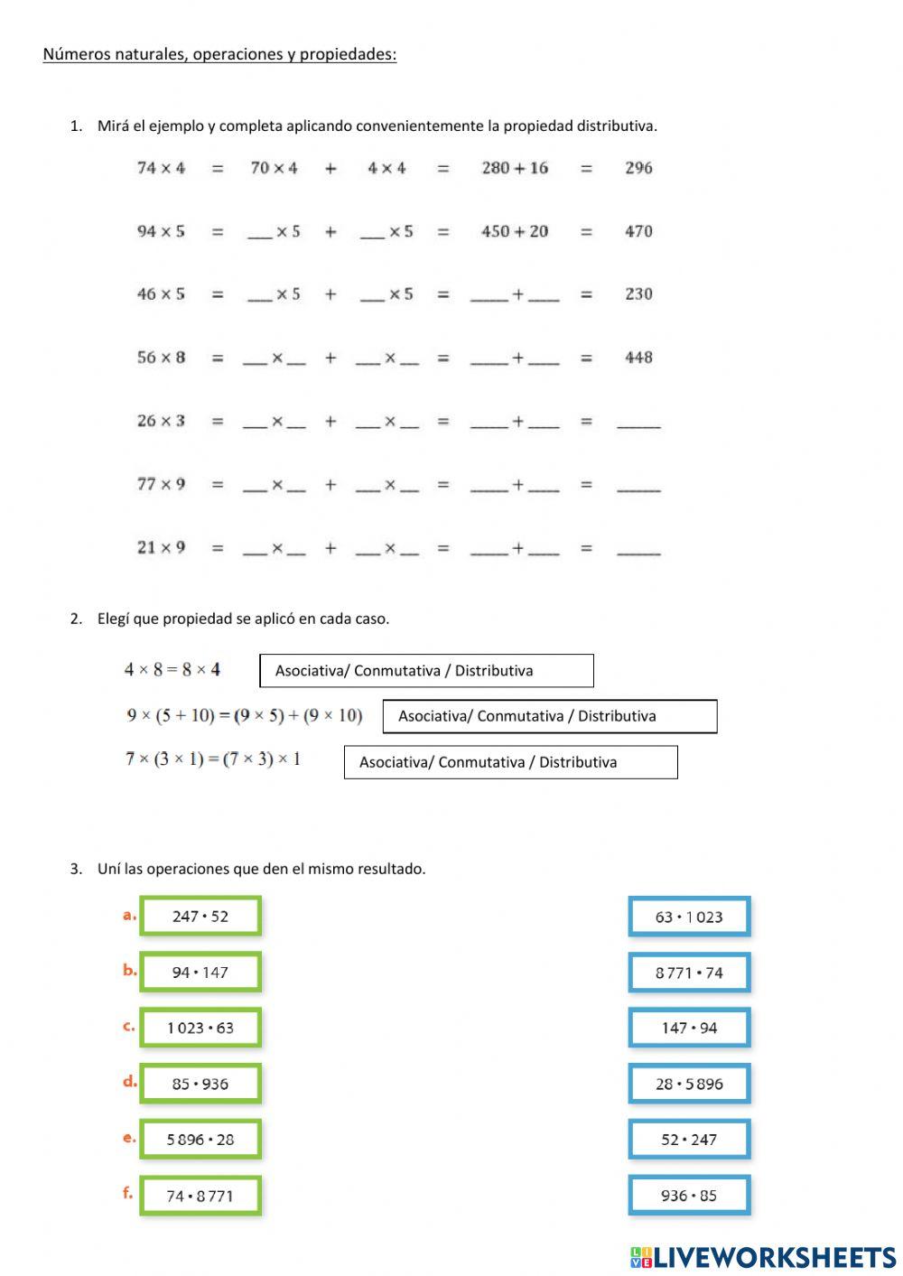 Números naturales, propiedades y operaciones