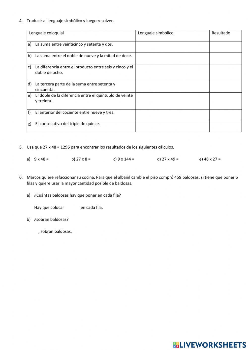 Números naturales, propiedades y operaciones