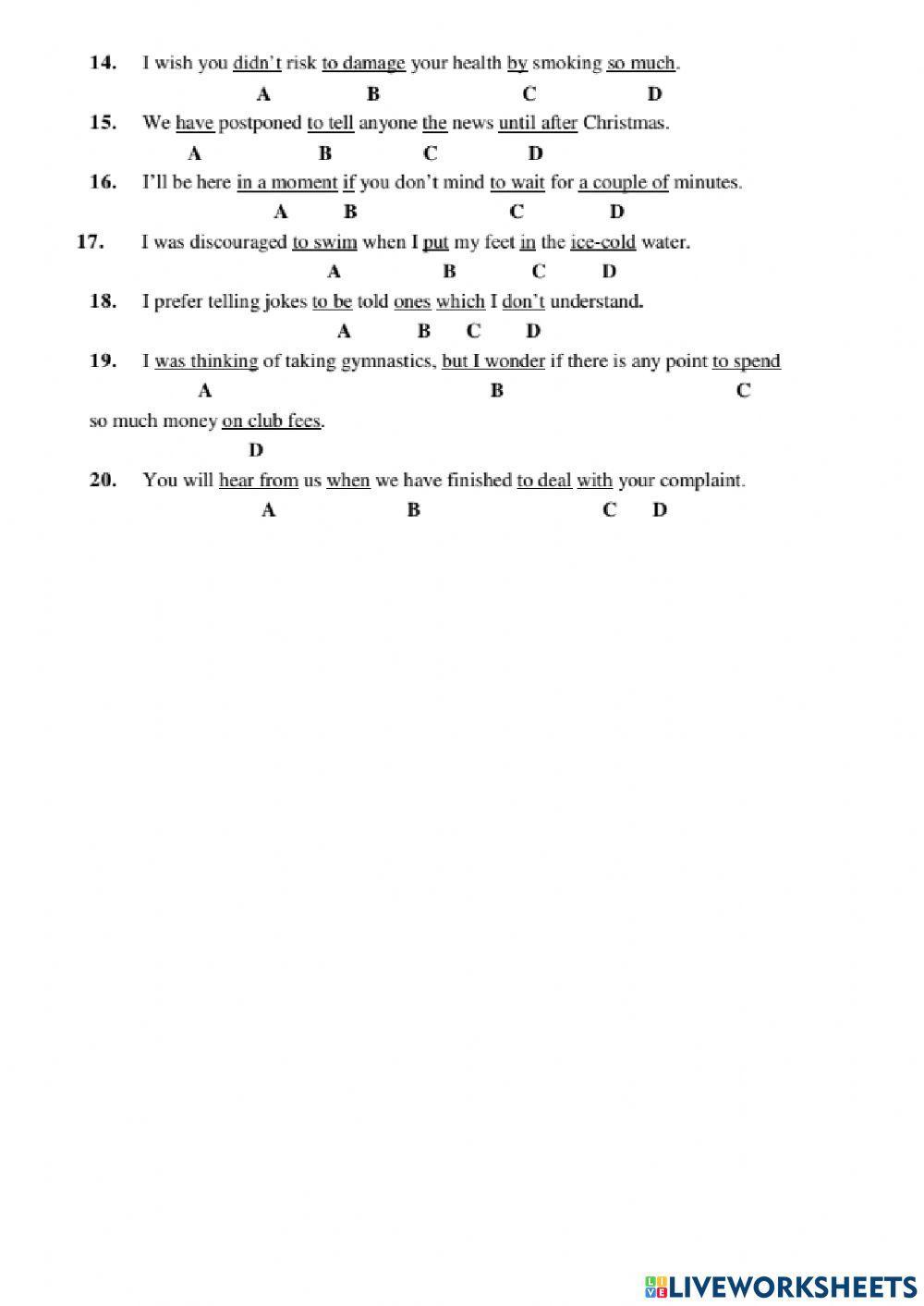 Error identification - Gerunds and Infinitives