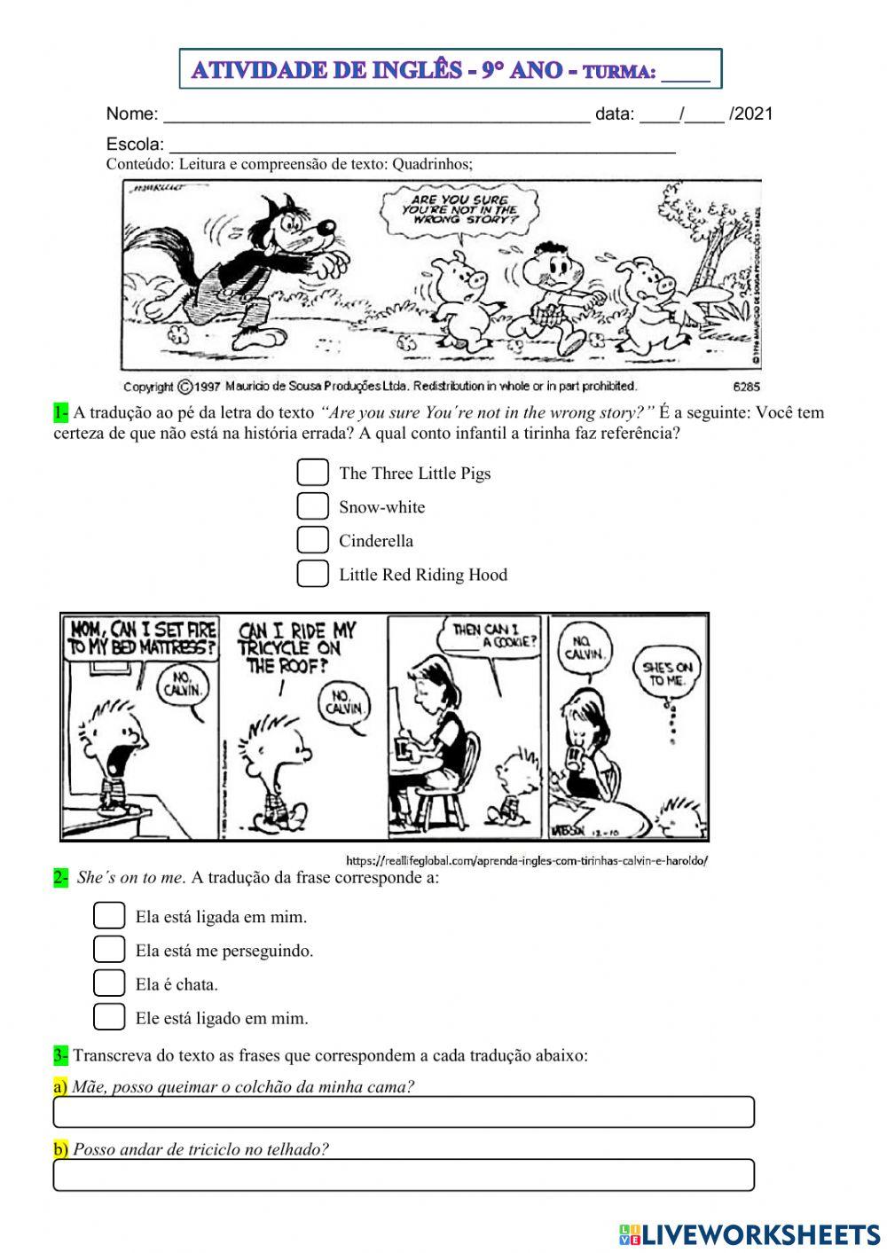 9° ano - INGLÊS - 02-06-21 (passado em 04-06-21)