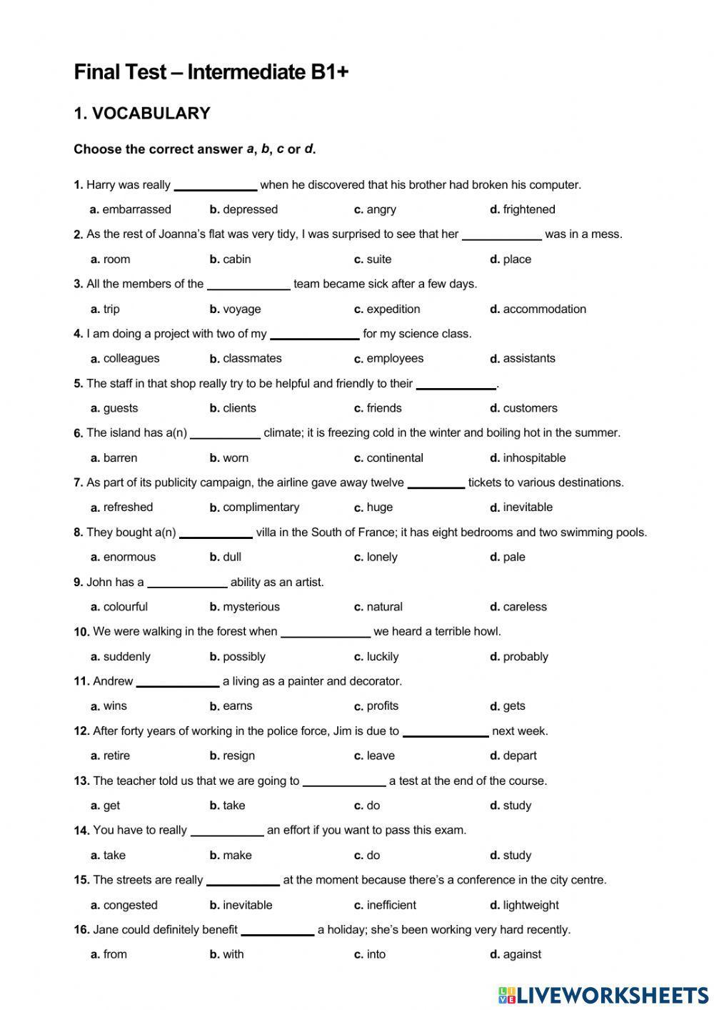 Intermediate B1+ Final Test