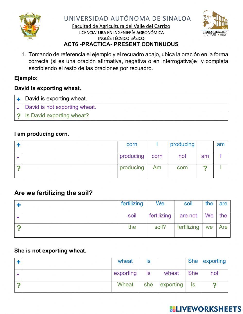 Present continuous tense practice