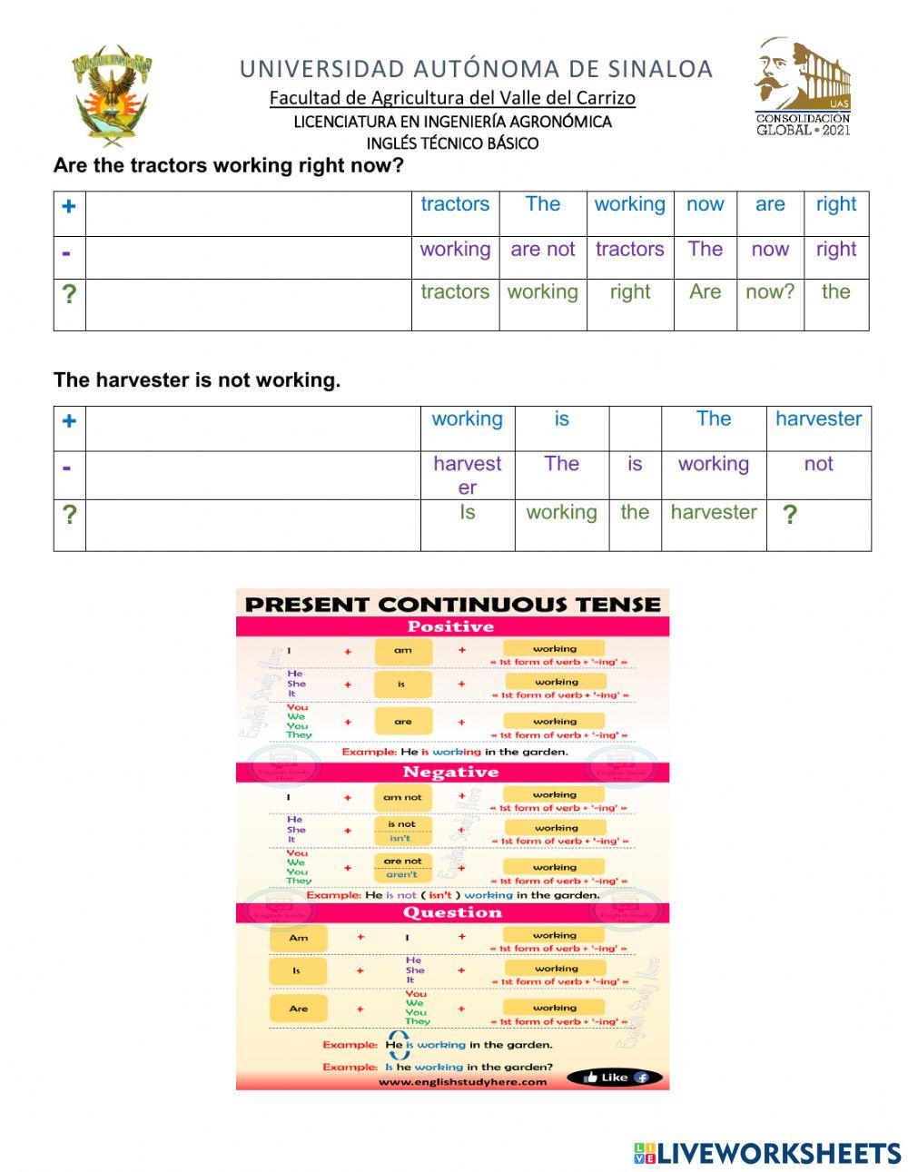 Present continuous tense practice