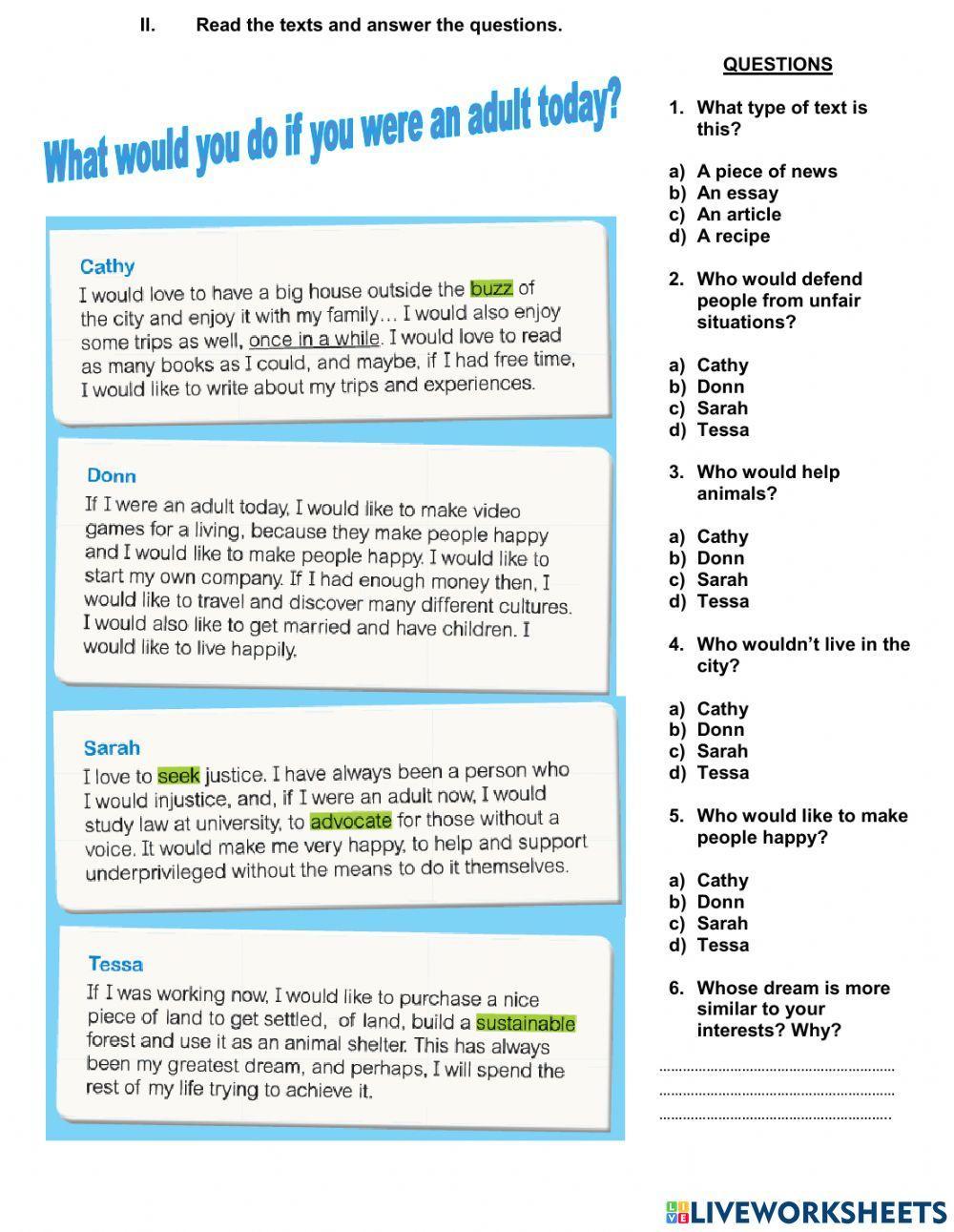 Ficha 1: If you were and adult