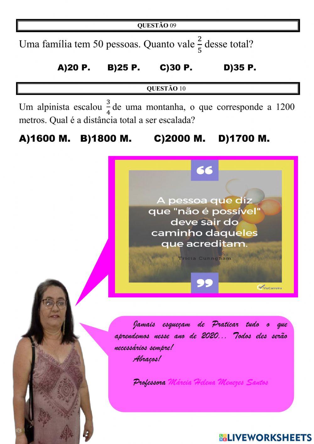 Avaliação de matetática 6 anos fim