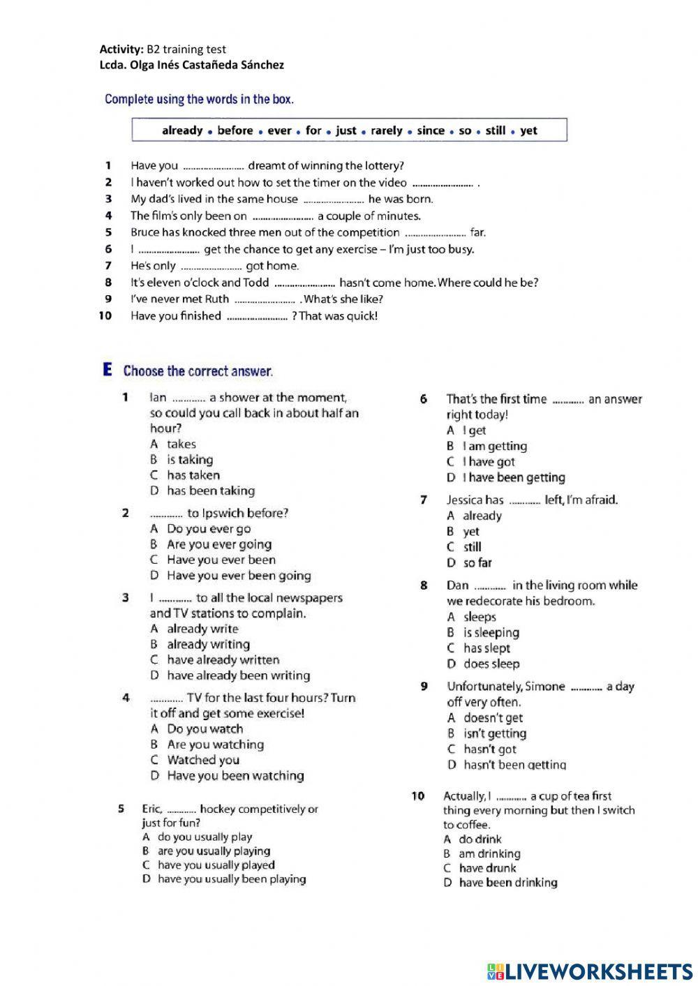 B2 Grammar test Present Forms