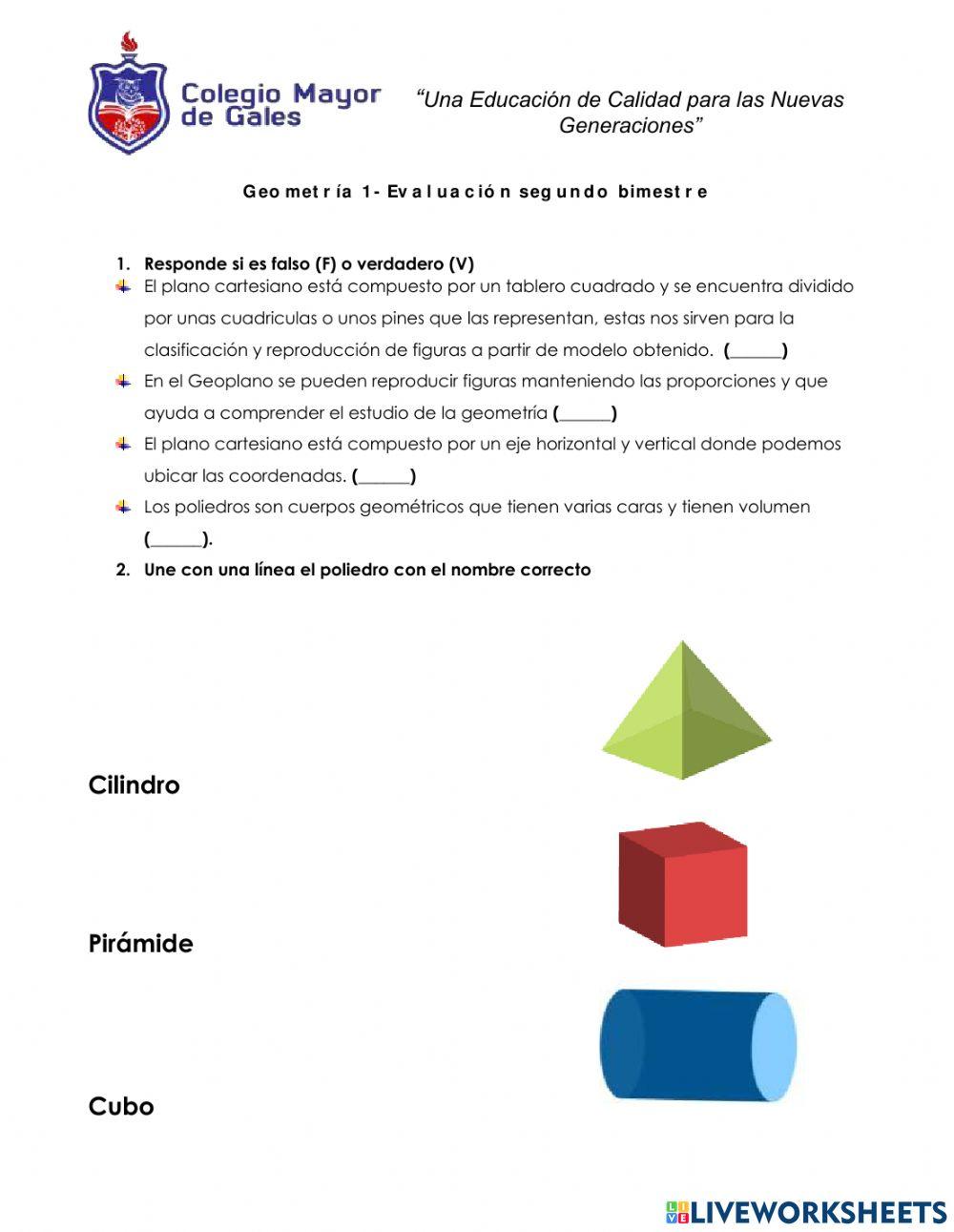 Evaluación segundo bimestre geometría 1 - 2021