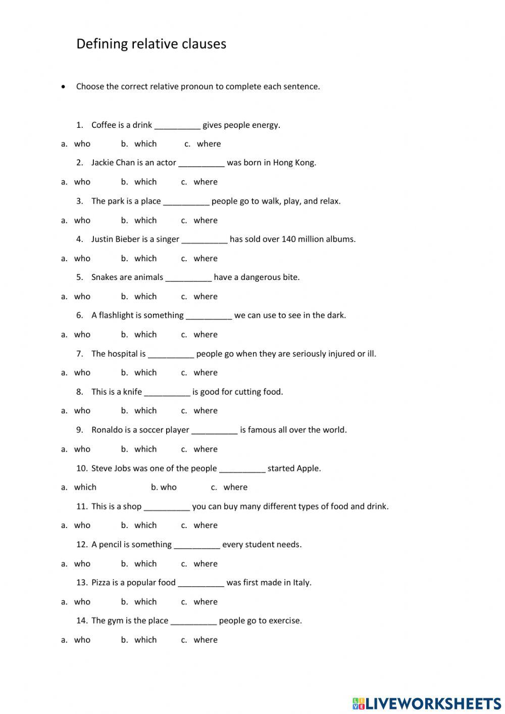 Defining relative clauses