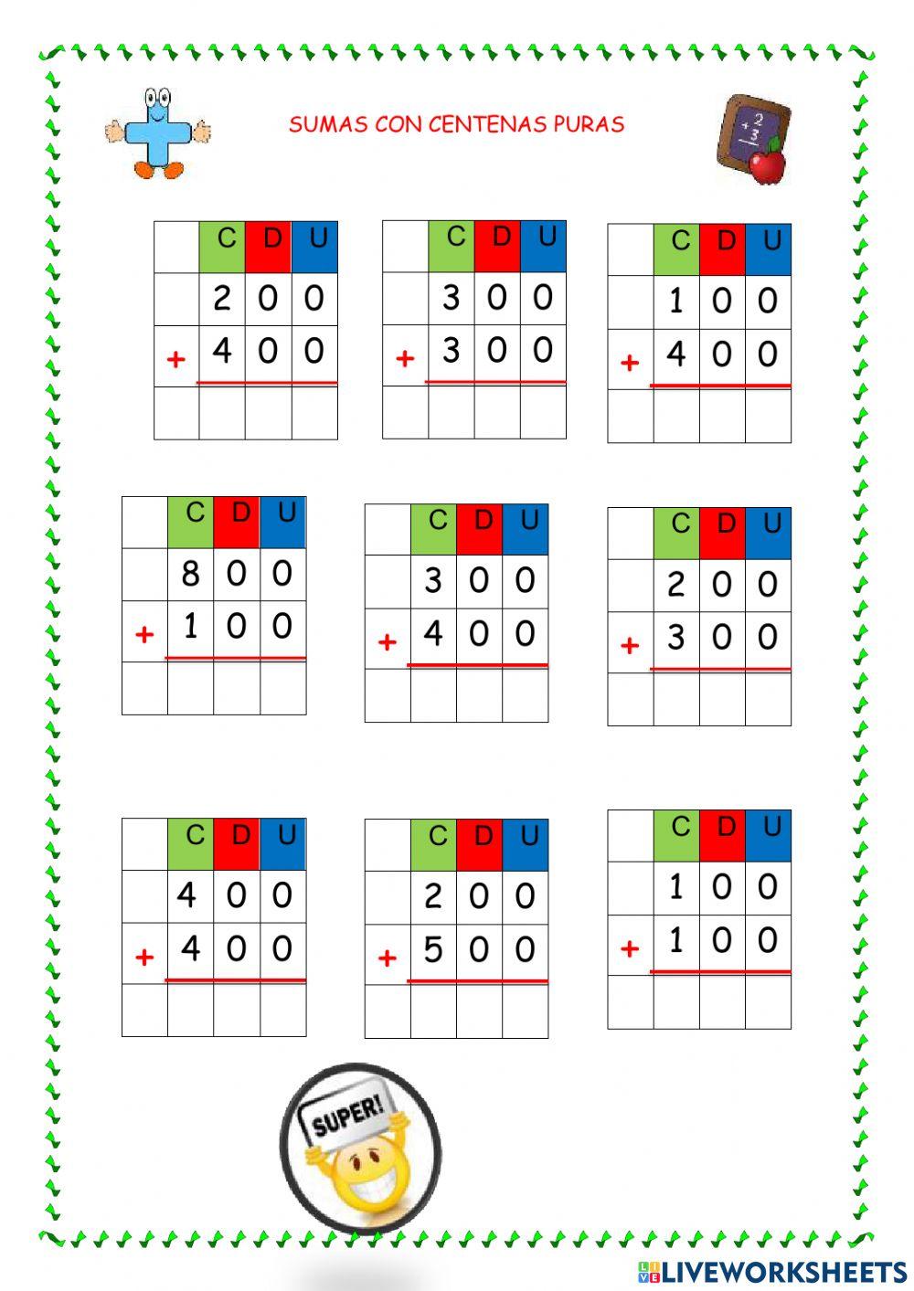 Sumas con centenas puras