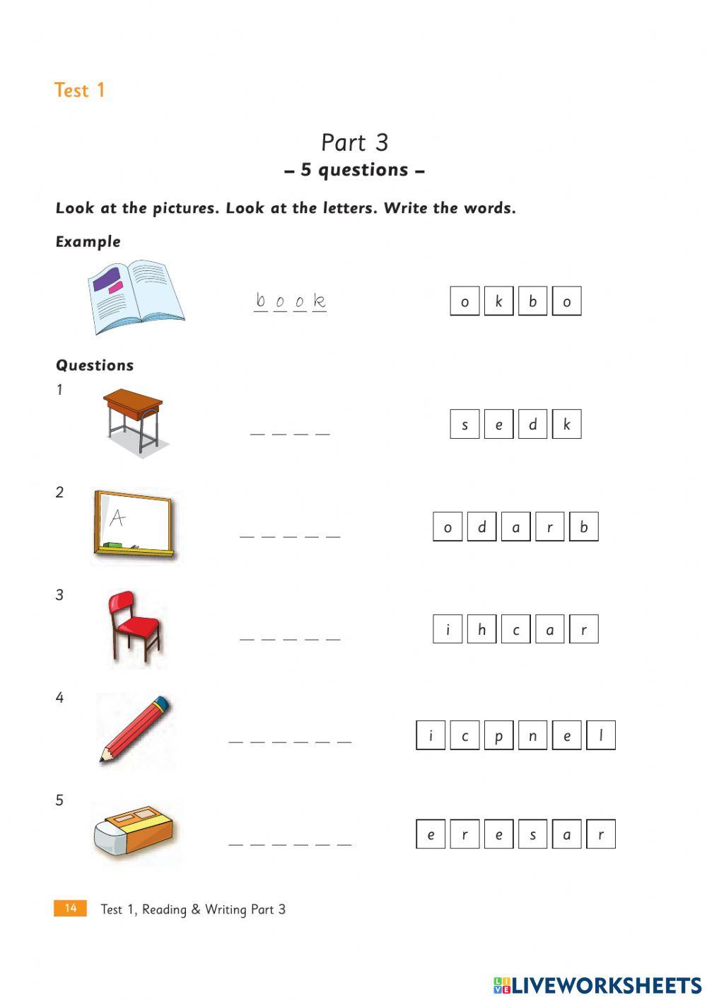 Practice Test Plus Starters (2nd): Test 1 - Reading and Writing