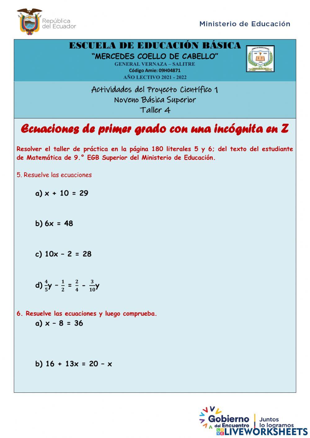 Ecuaciones de primer grado con una incógnita en Z