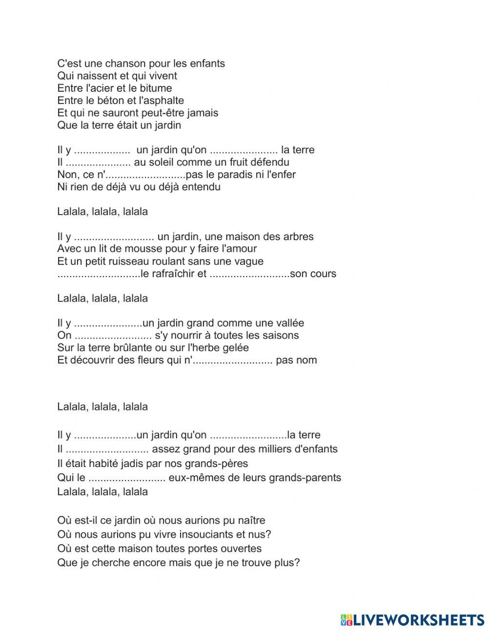 Il y avait un jardin online exercise for Live Worksheets