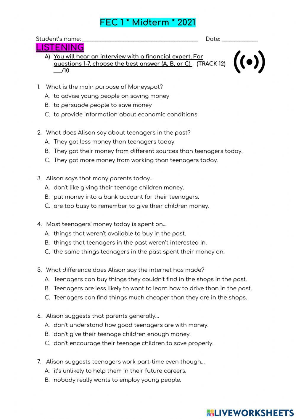 Fce 1 listening mid term