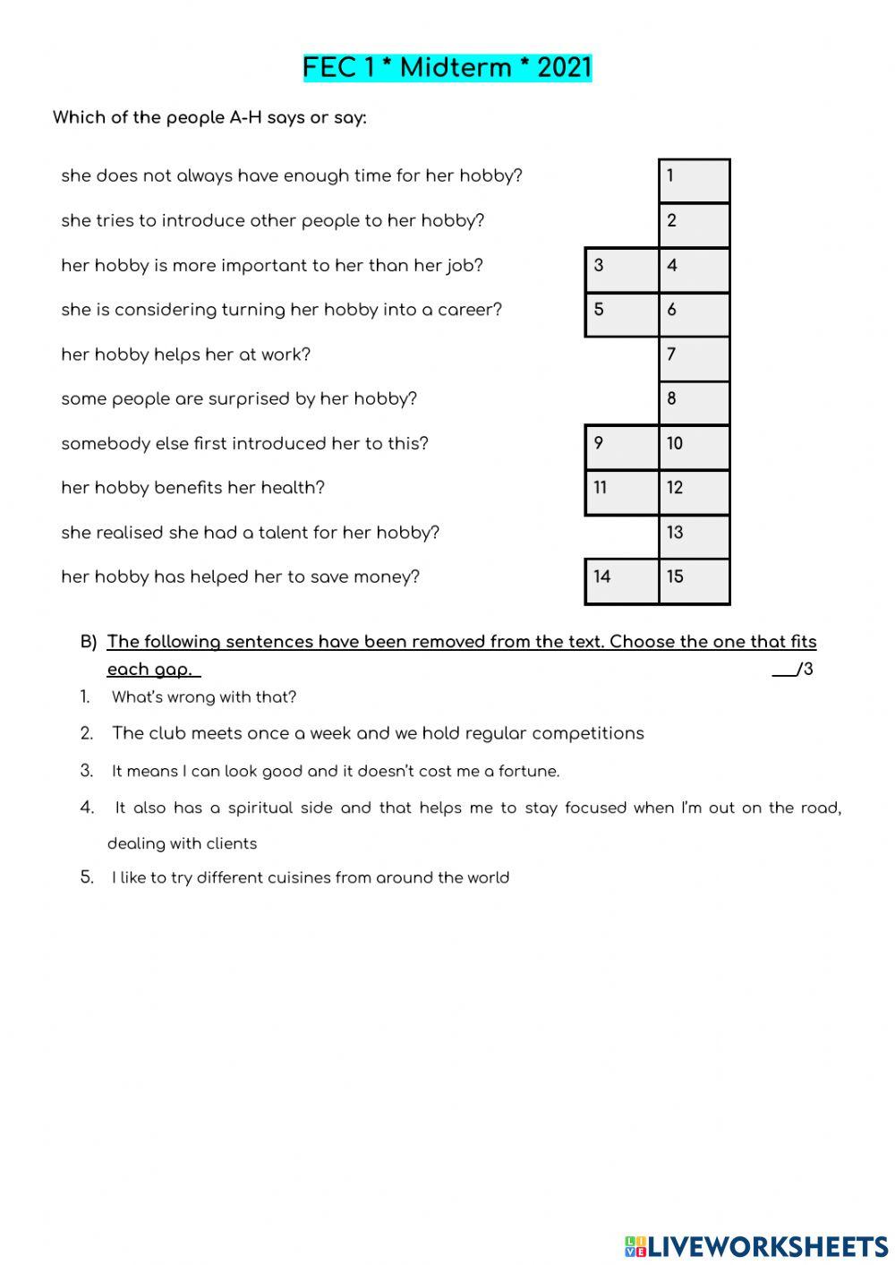Mid term exam fce 1 reading c