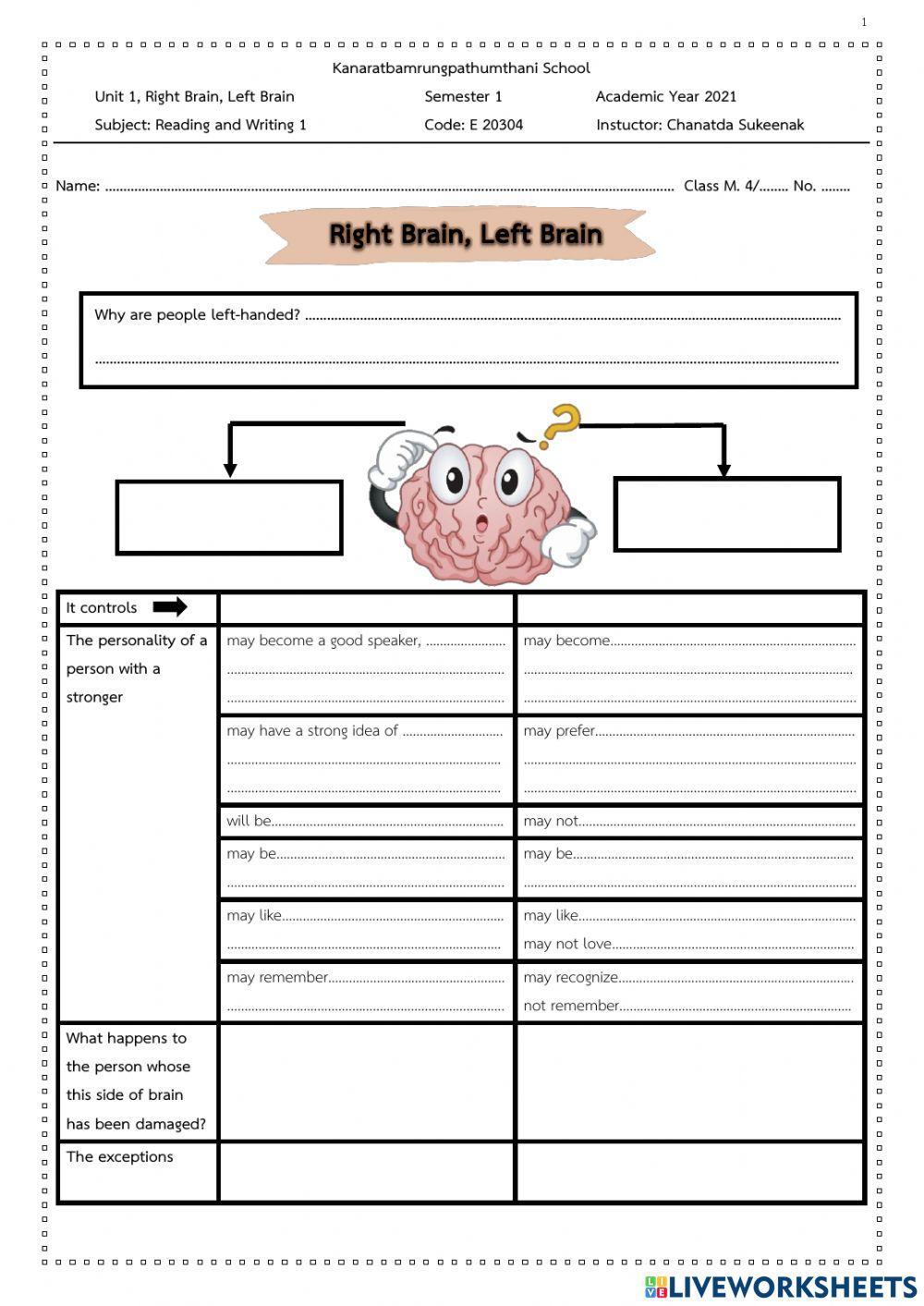 Right Brain, Left Brain Right Brain, Left Brain