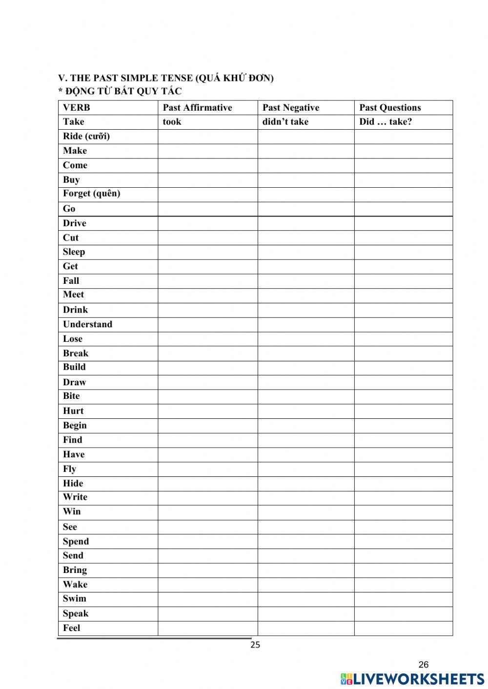 Irregular verbs