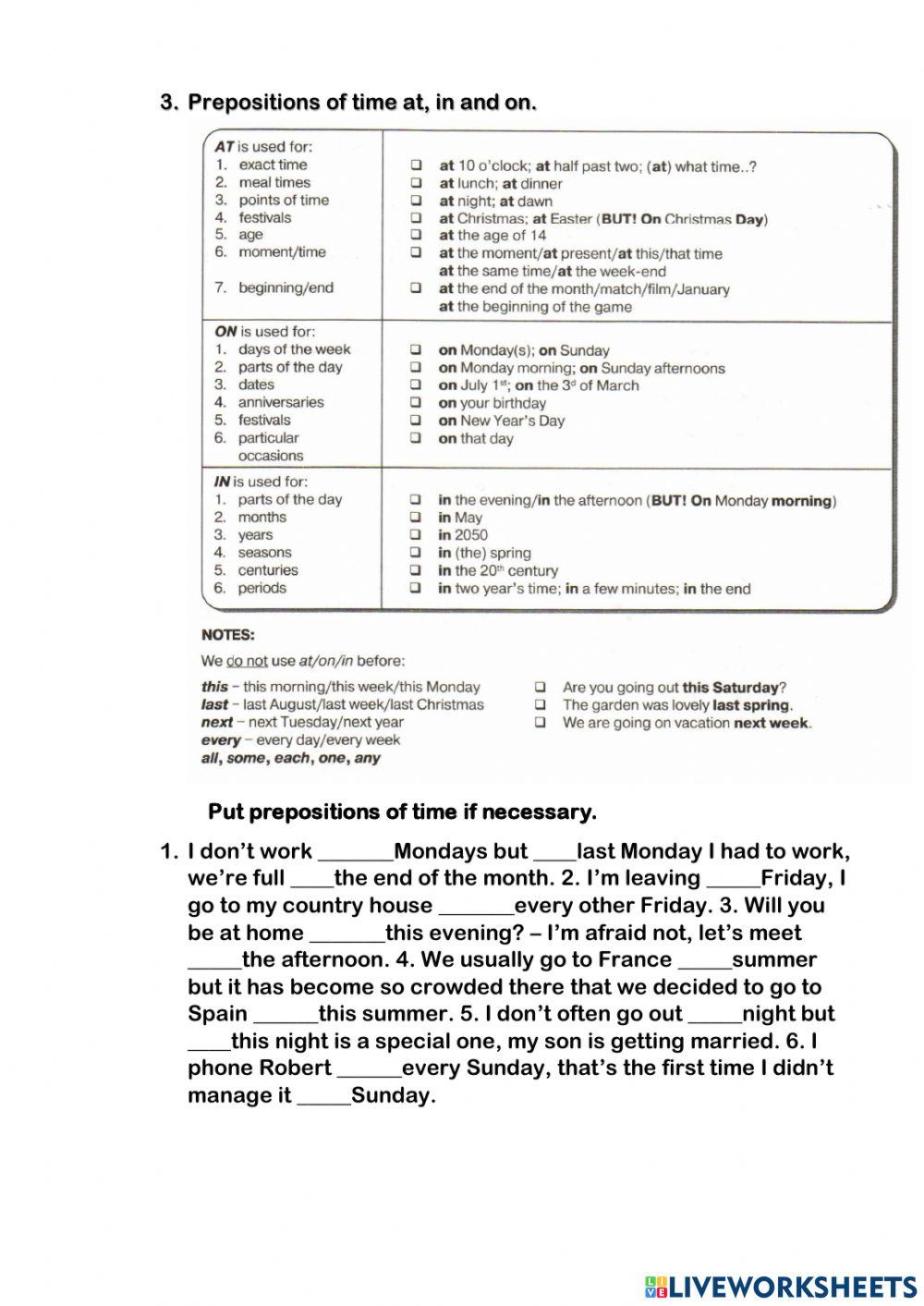 Gerund Infinitive Prepositions of time