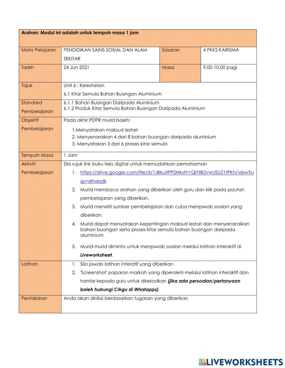 Unit 6 : Kelestarian