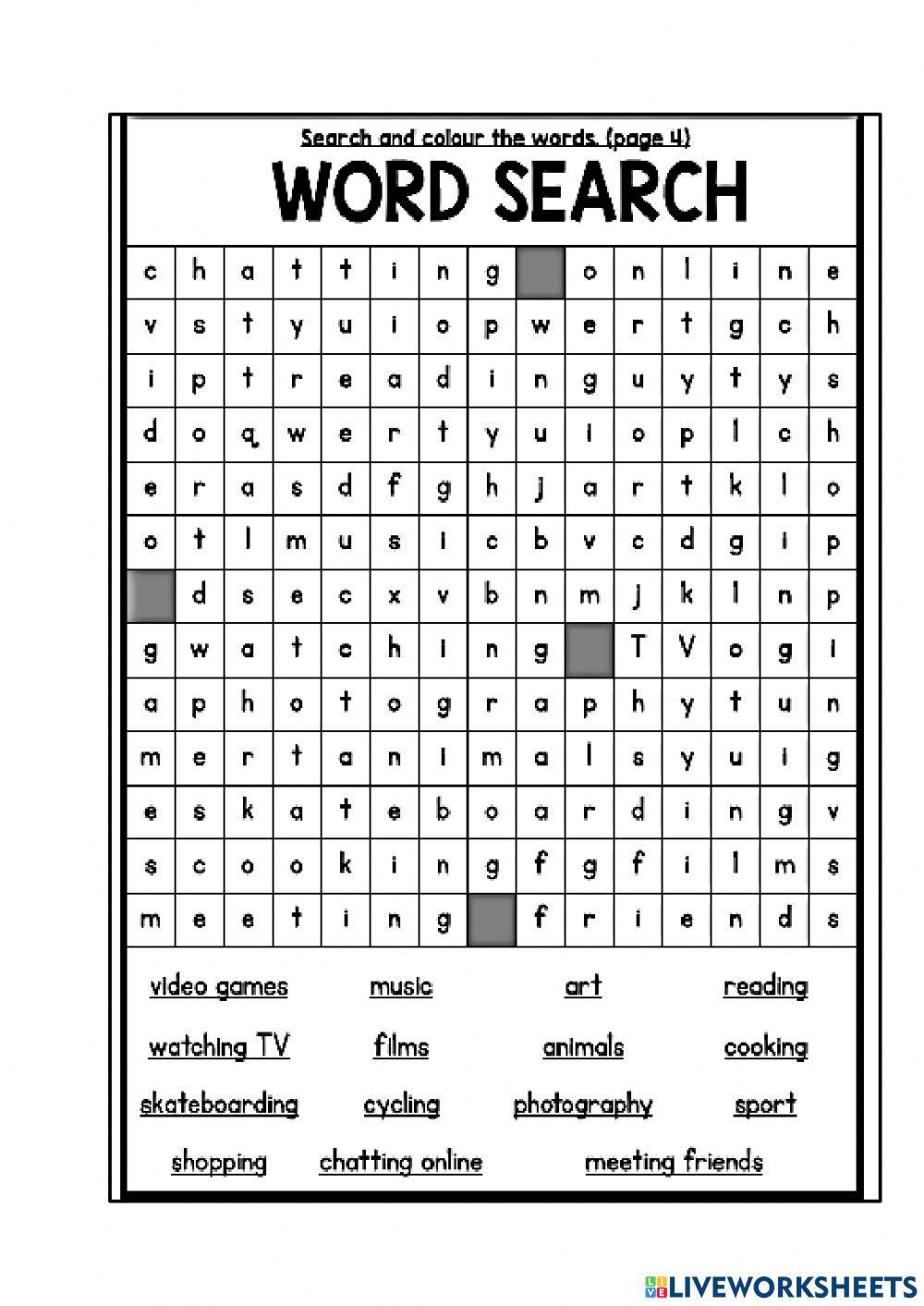Hobbies online exercise for 5 Live Worksheets