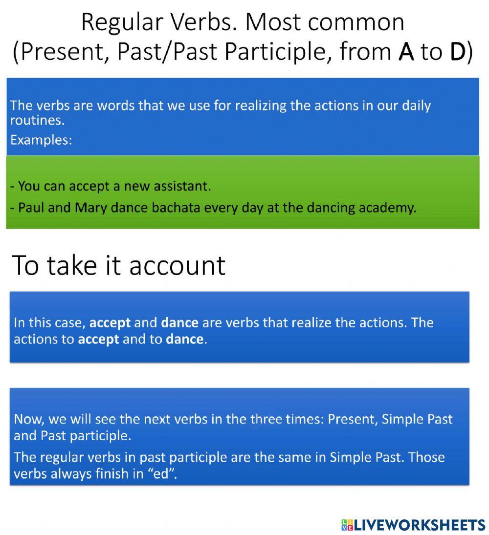 verbbos regulares los mas usuales (A-D)